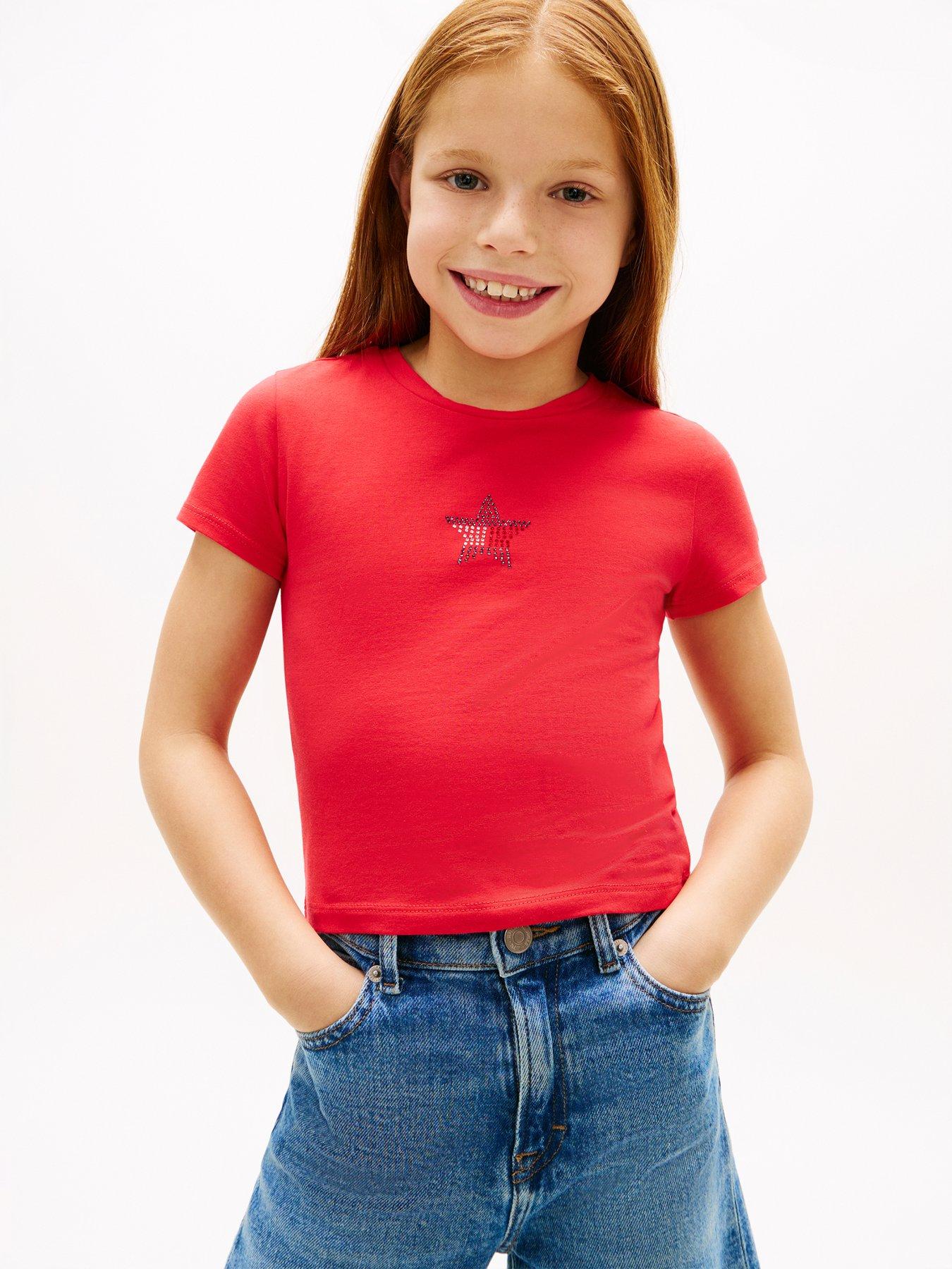 Tommy Hilfiger Girls Star Flag Short Sleeve T-Shirt - Red