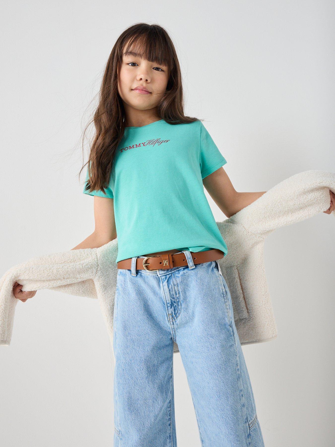 Tommy Hilfiger Girls Script Short Sleeve T-Shirt - Green