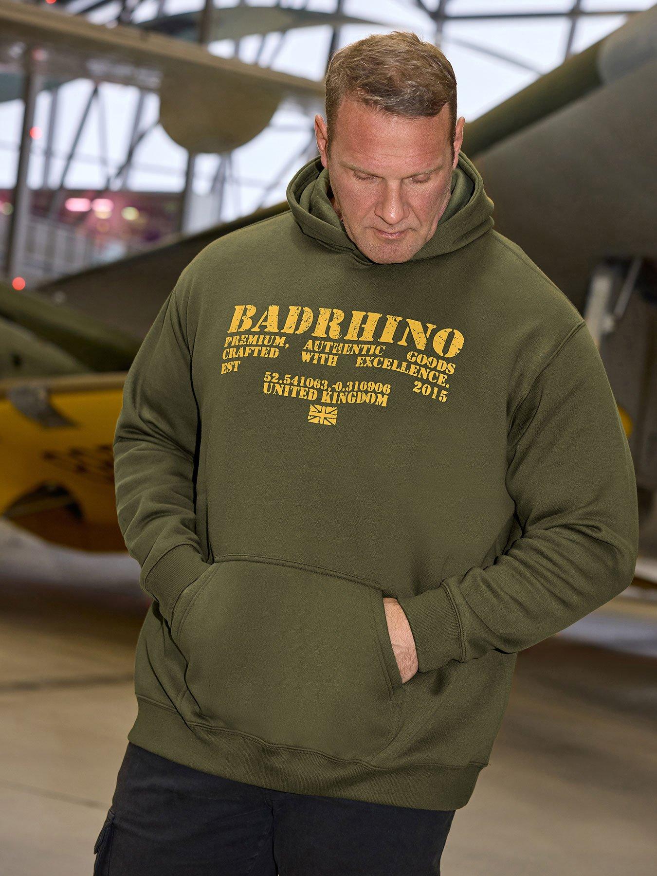 front image of badrhino-printed-hoodie-jumper-green
