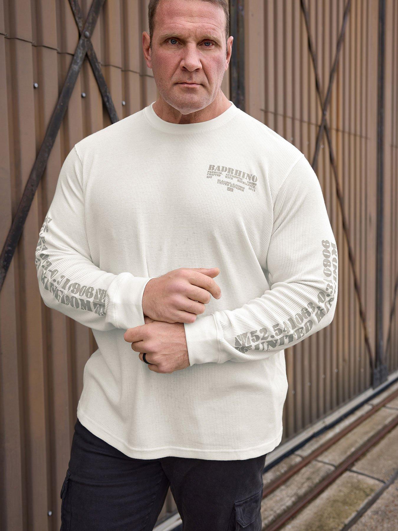 front image of badrhino-waffle-long-sleeve-t-shirt-beige