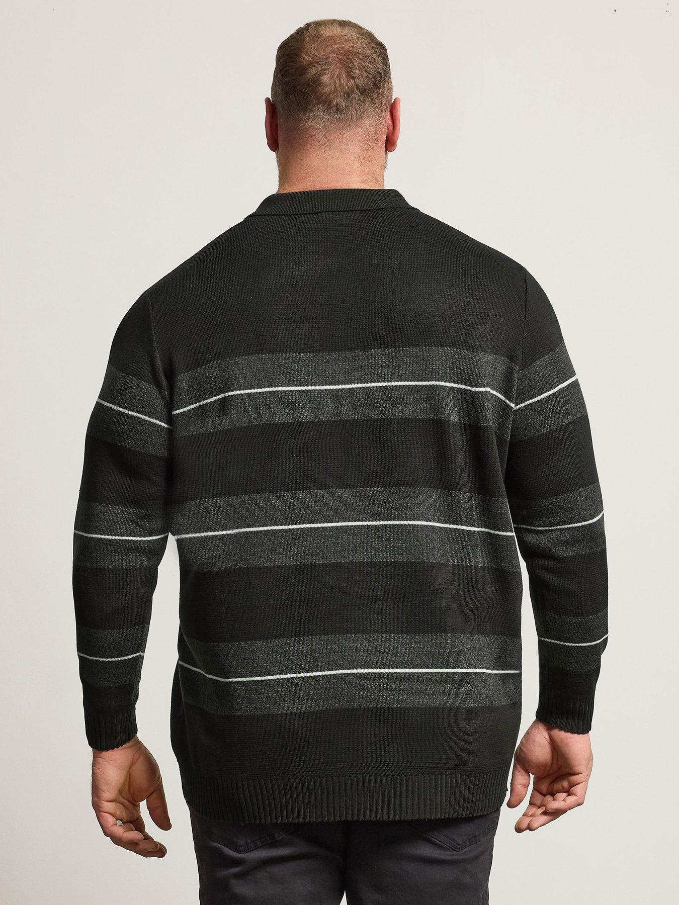  image of badrhino-long-sleeve-stripe-knit-polo-shirt-black