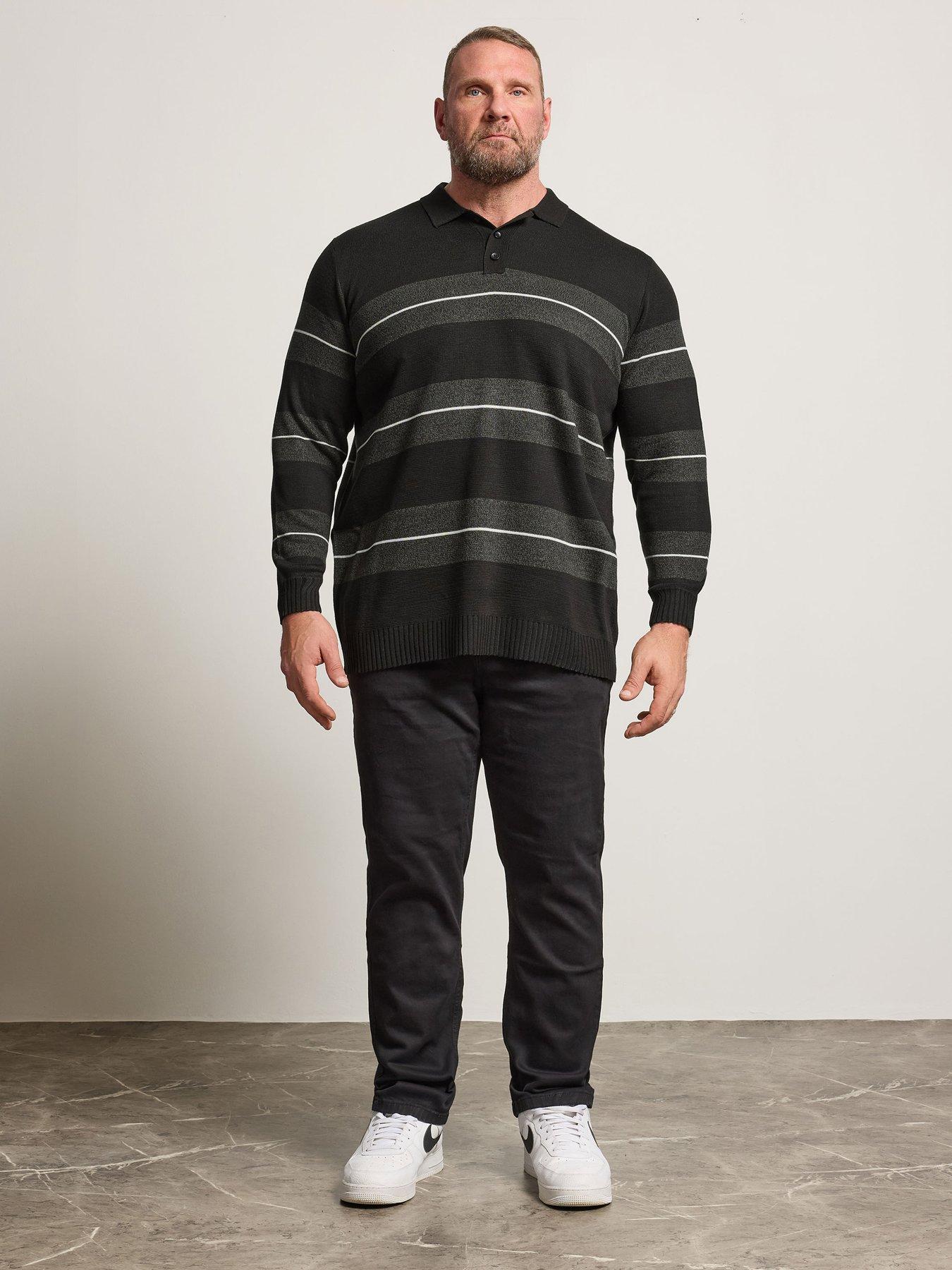  image of badrhino-long-sleeve-stripe-knit-polo-shirt-black
