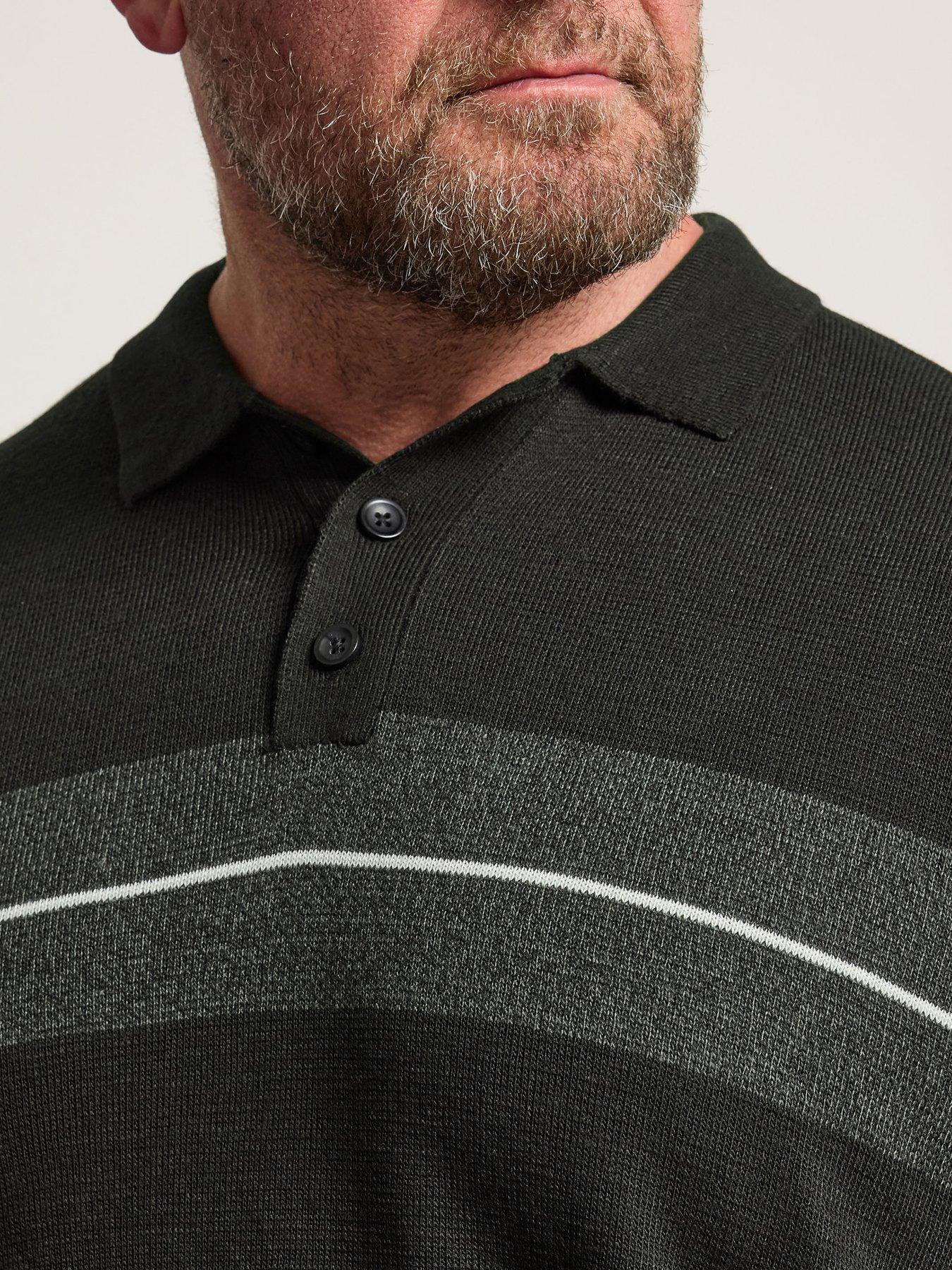  image of badrhino-long-sleeve-stripe-knit-polo-shirt-black
