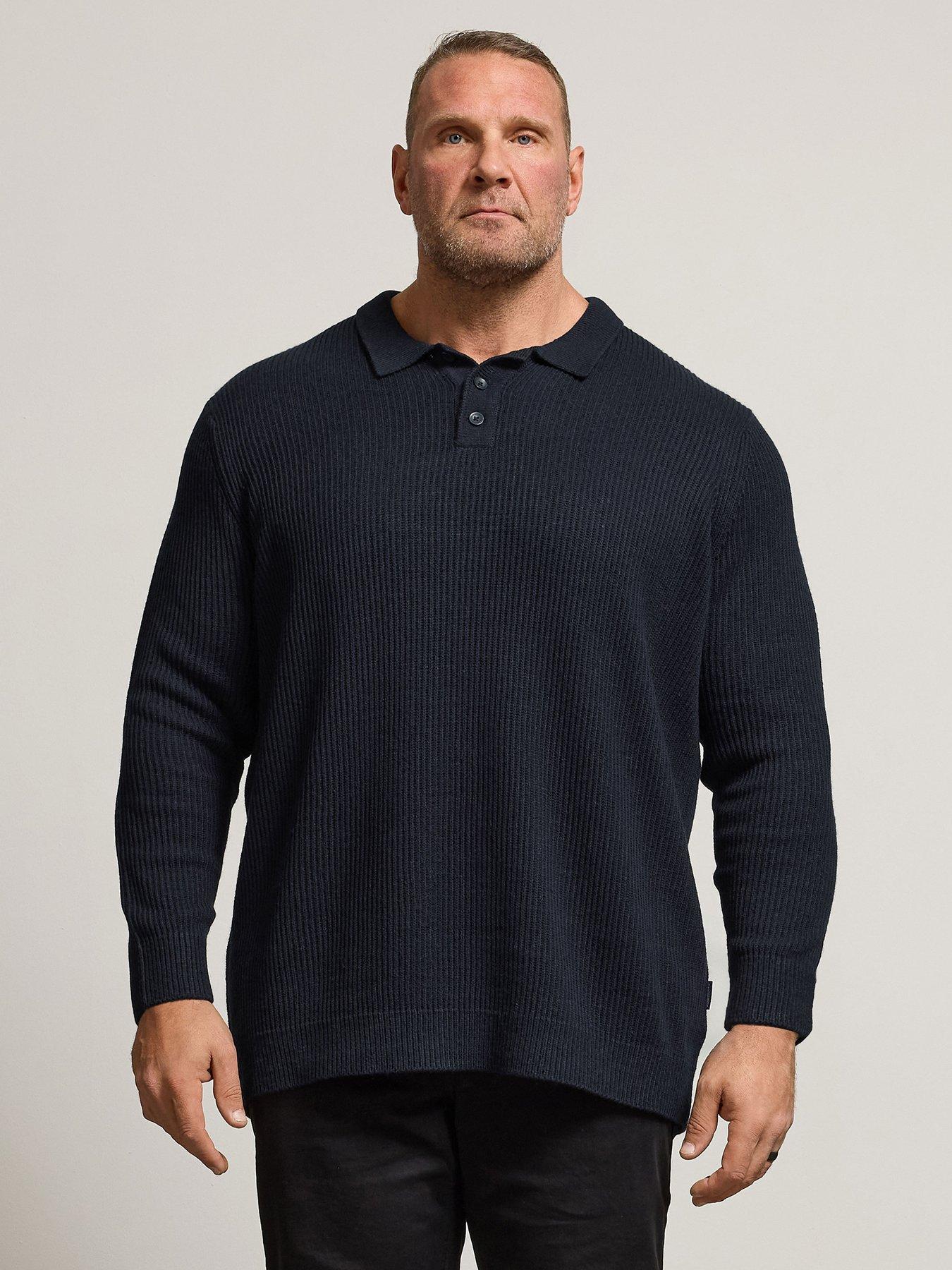 Image 1 of 4 of BadRhino Chunky Rib Long Sleeve Knit Polo Shirt - Blue