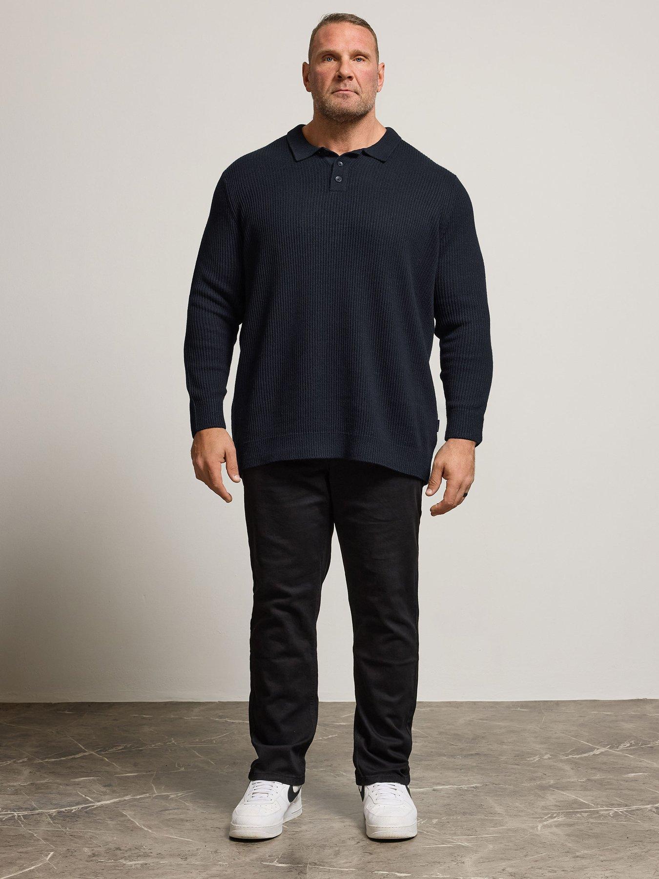 Image 3 of 4 of BadRhino Chunky Rib Long Sleeve Knit Polo Shirt - Blue