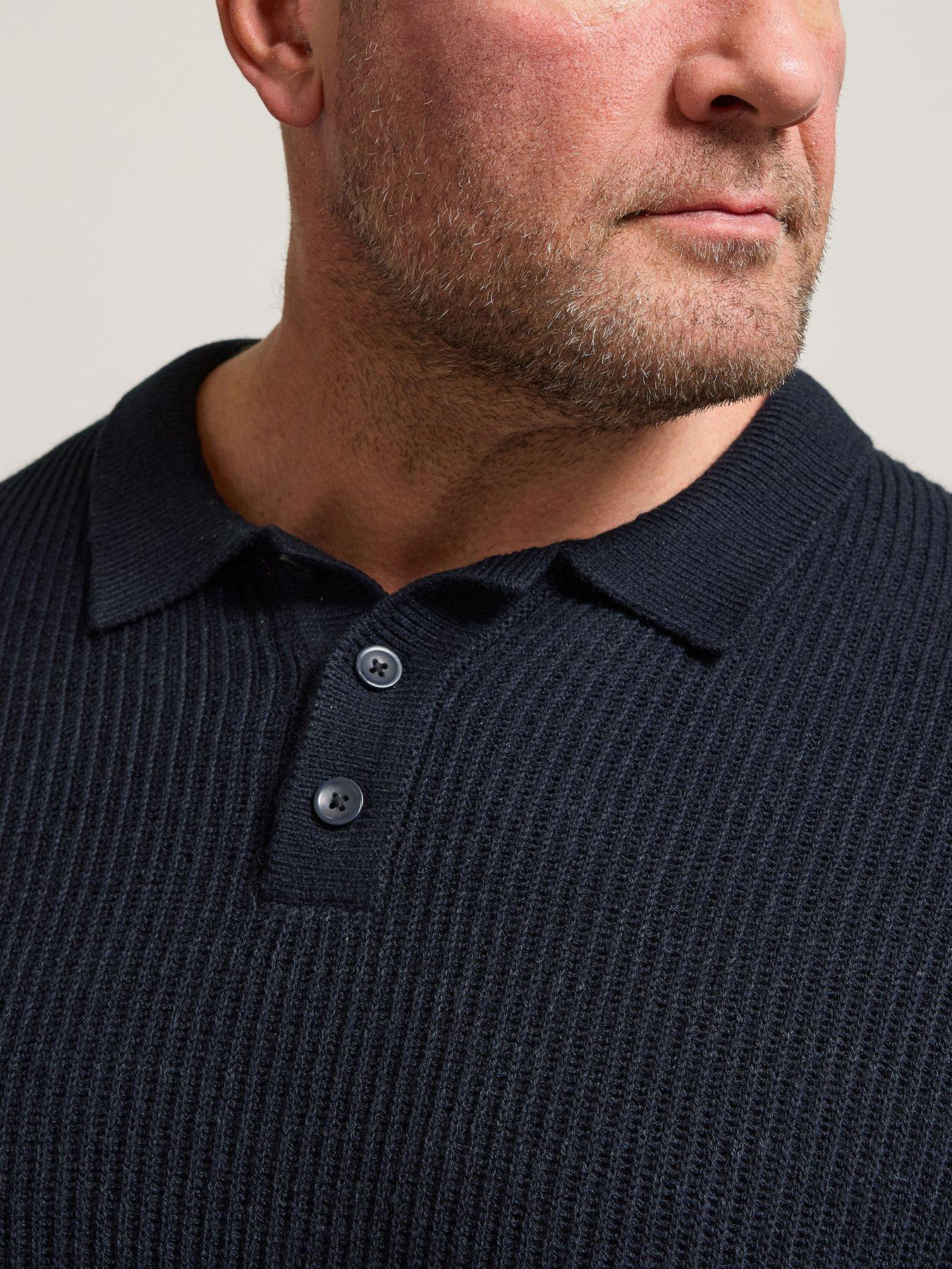 Image 4 of 4 of BadRhino Chunky Rib Long Sleeve Knit Polo Shirt - Blue