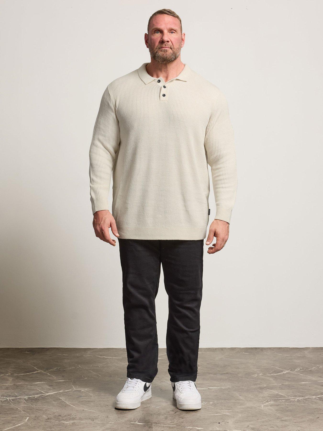  image of badrhino-chunky-rib-long-sleeve-knit-polo-shirt-beige