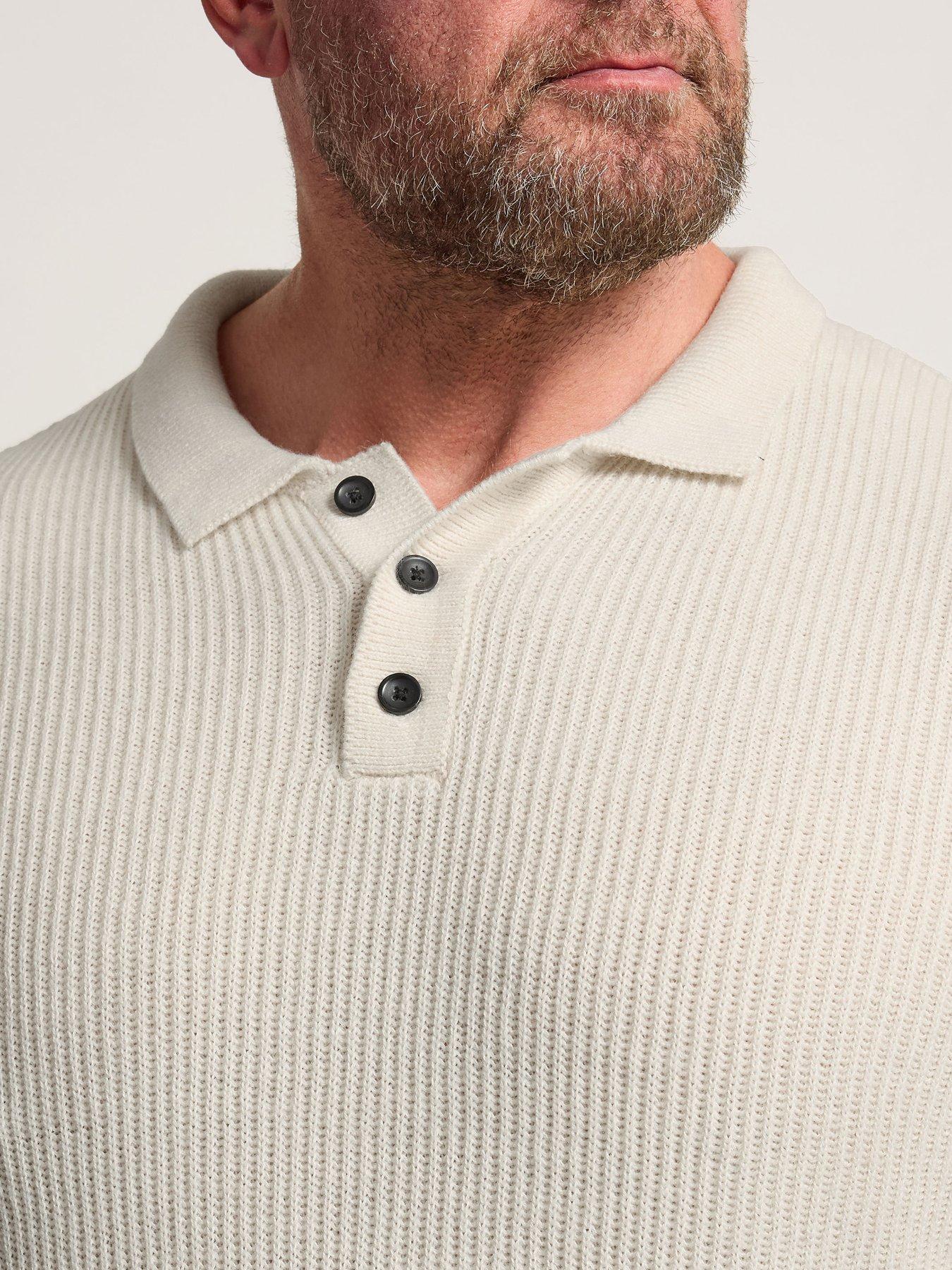  image of badrhino-chunky-rib-long-sleeve-knit-polo-shirt-beige