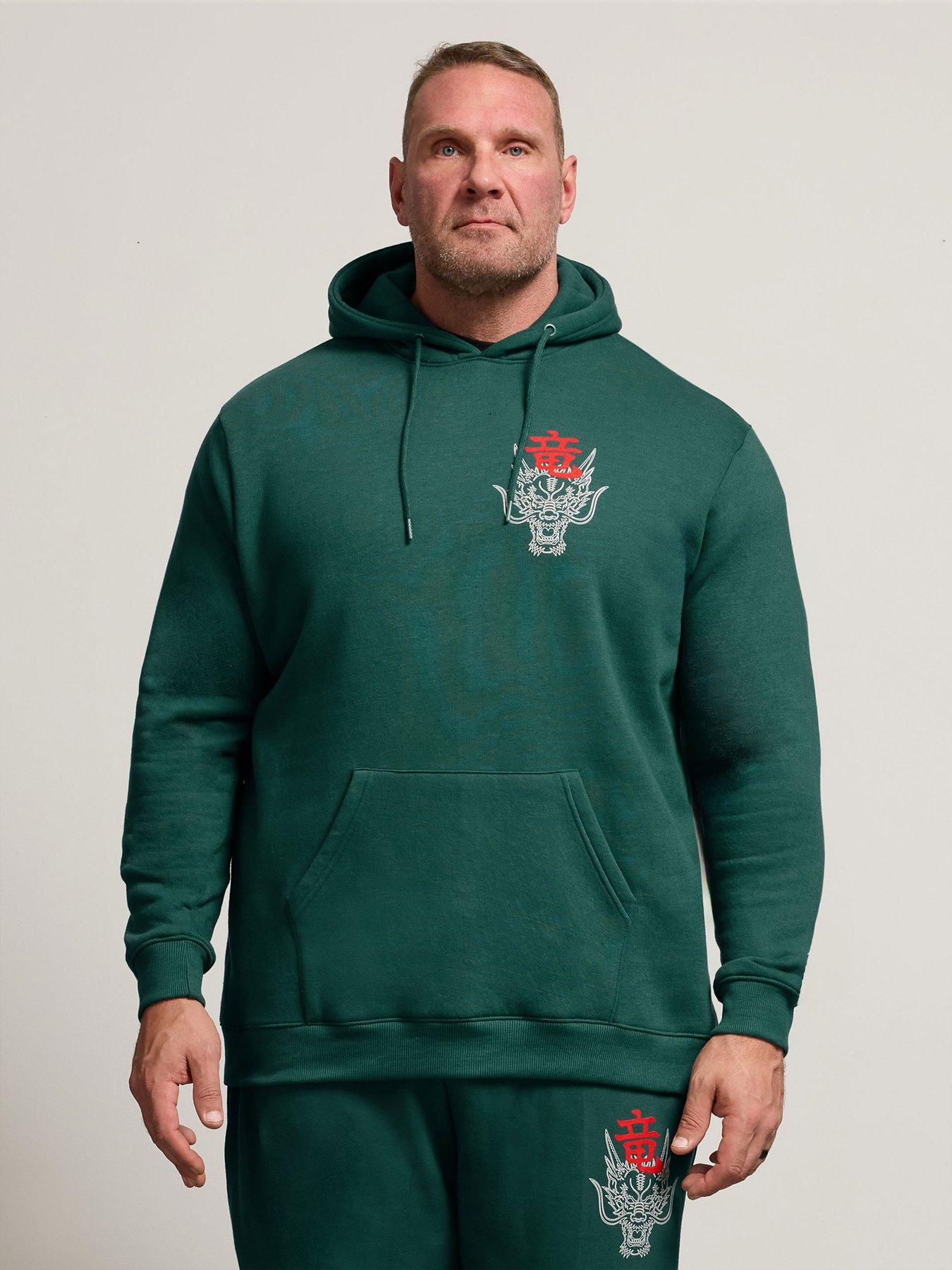 front image of badrhino-dragon-graphic-hoodie-green
