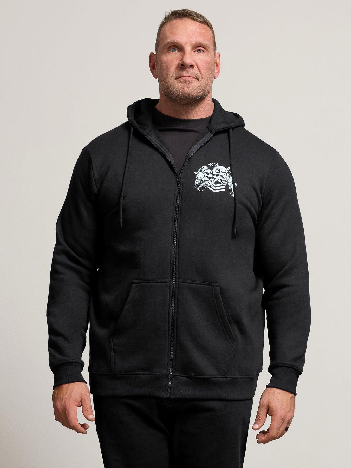 front image of badrhino-skull-military-zip-thru-sweatshirt-hoodie-black