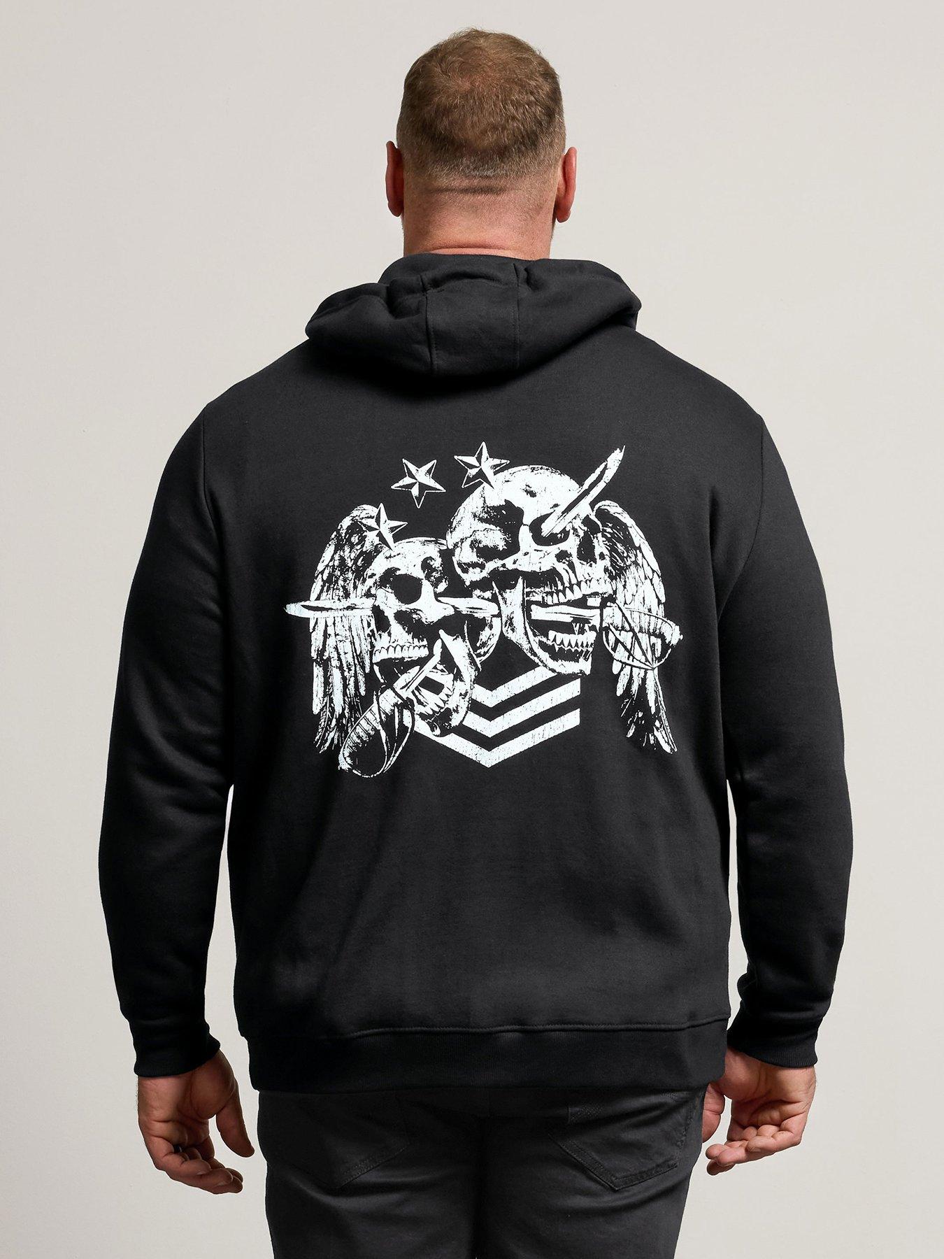  image of badrhino-skull-military-zip-thru-sweatshirt-hoodie-black