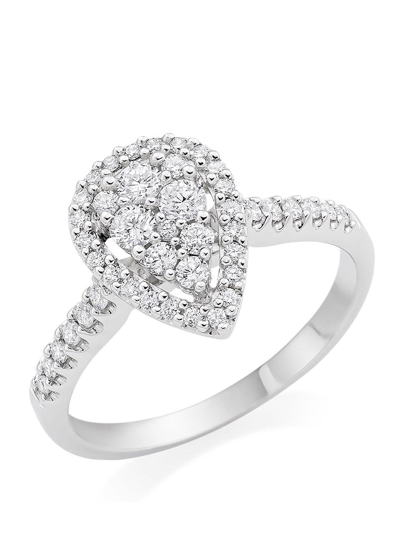 Beaverbrooks 9ct White Gold Diamond Pear Shaped Cluster Halo Ring