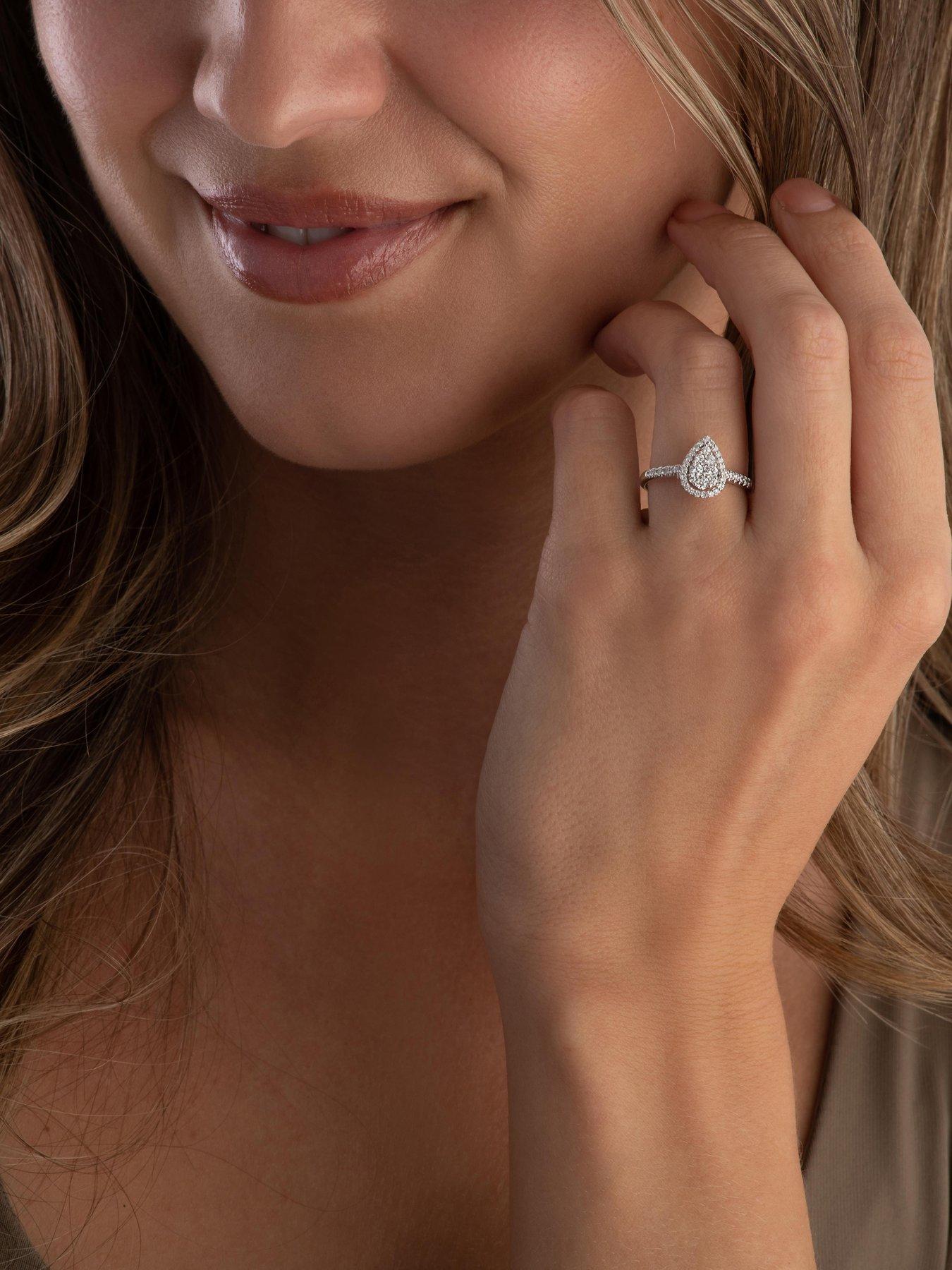  image of beaverbrooks-9ct-white-gold-diamond-pear-shaped-cluster-halo-ring