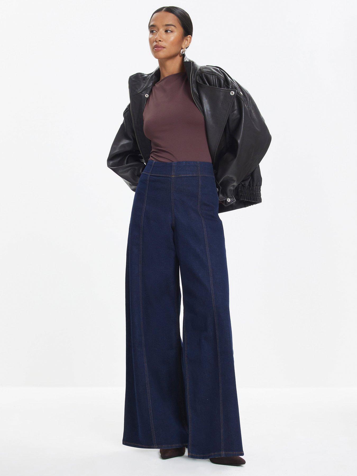 Image 1 of 4 of River Island Petite Pull On Palazzo Luann Jeans - Blue