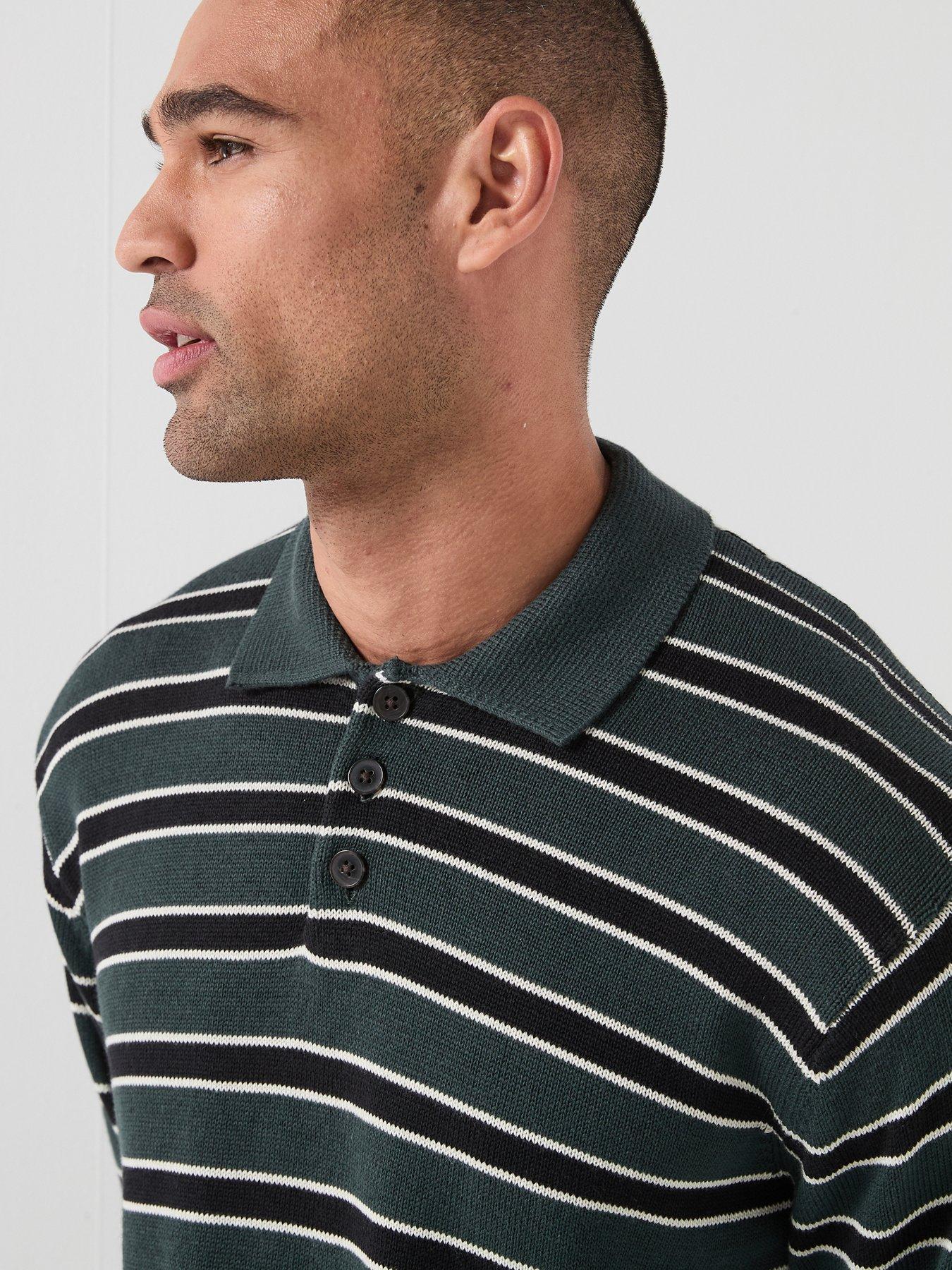 Image 4 of 5 of Jack & Jones Knitted Stripe Long Sleeve Polo - Multi
