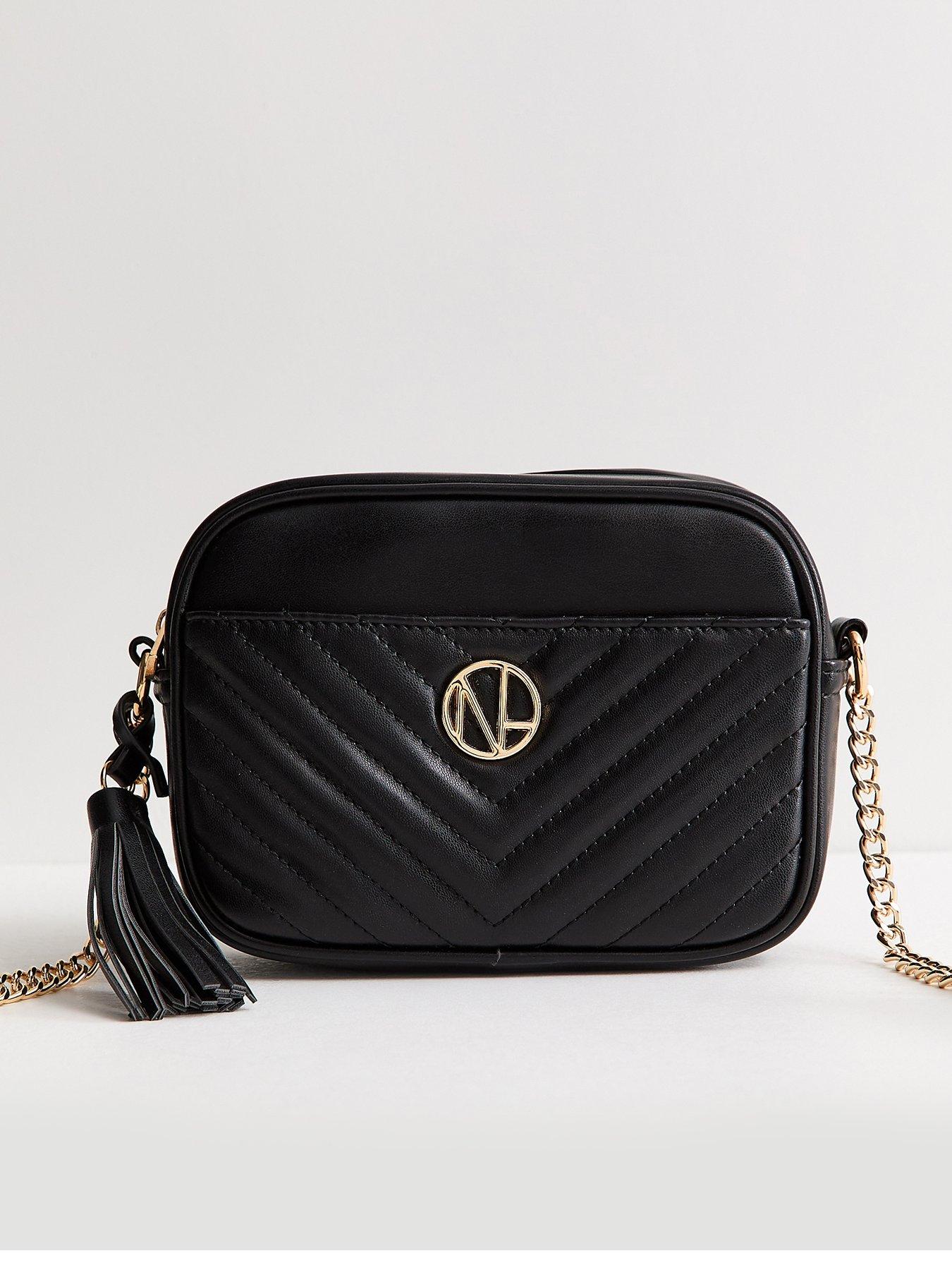 New Look Black Faux Leather Quilted Front Pocket Crossbody Bag
