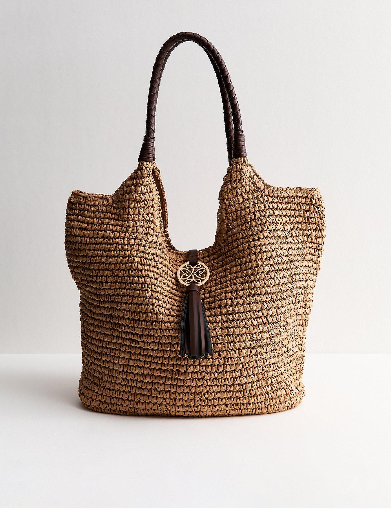  image of new-look-woven-plaited-handle-bag-stone