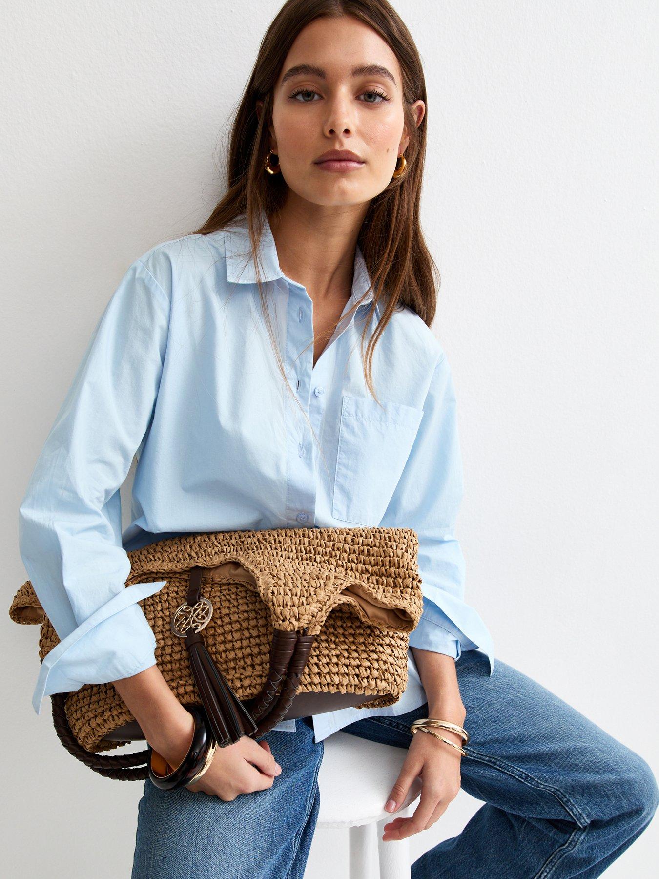  image of new-look-woven-plaited-handle-bag-stone