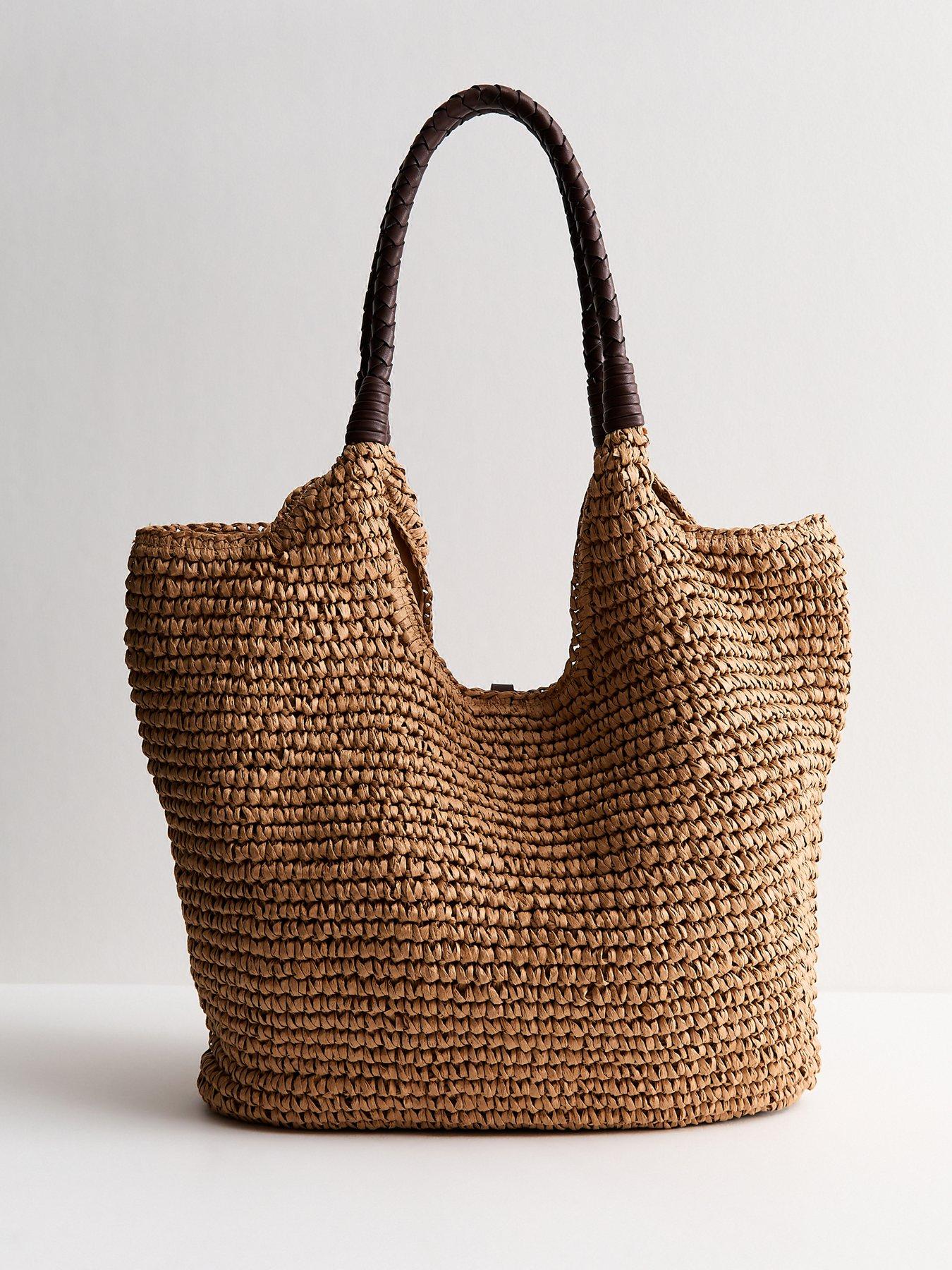  image of new-look-woven-plaited-handle-bag-stone