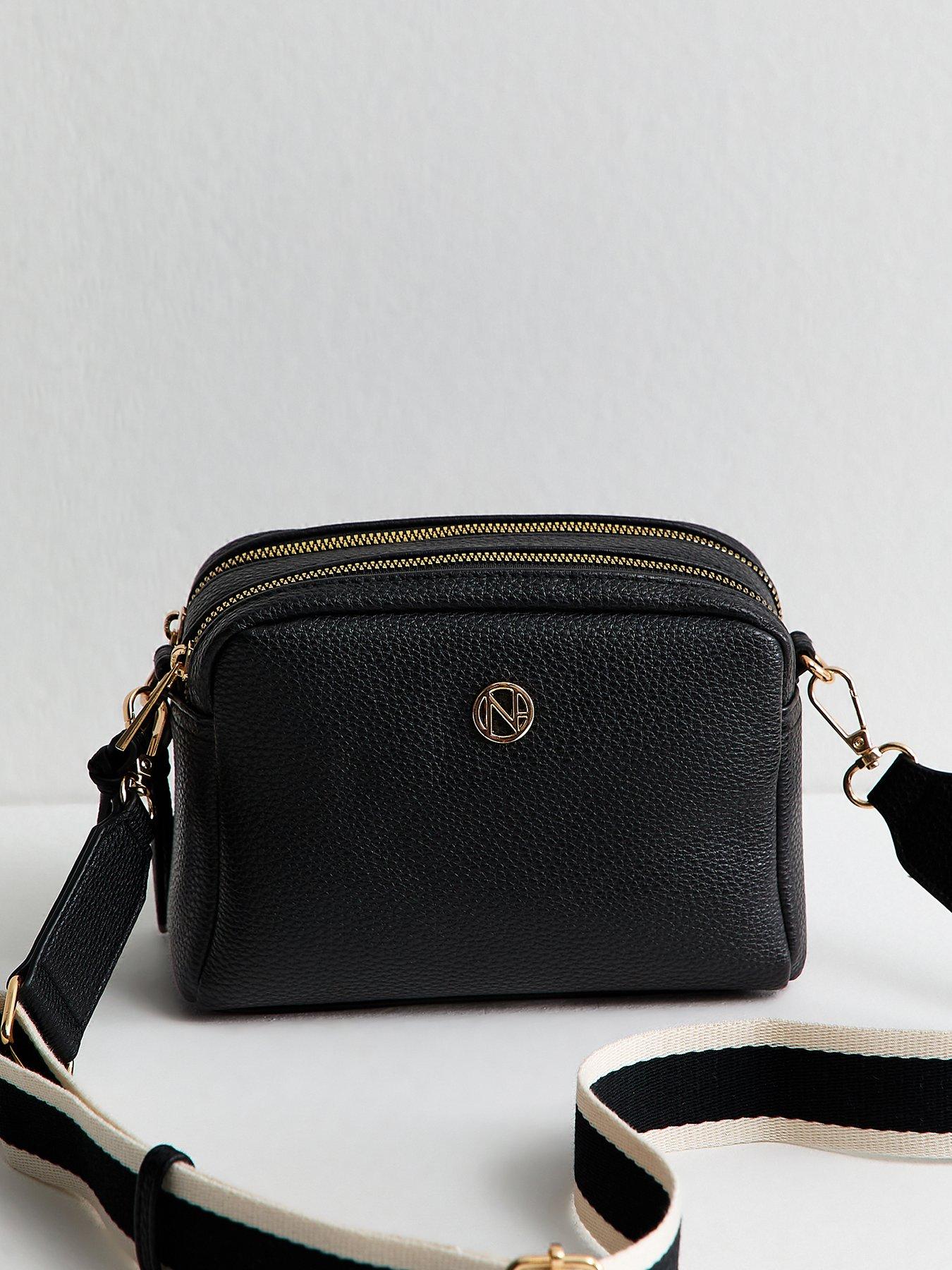 New Look Faux Leather Double Pocket Crossbody Bag - Black