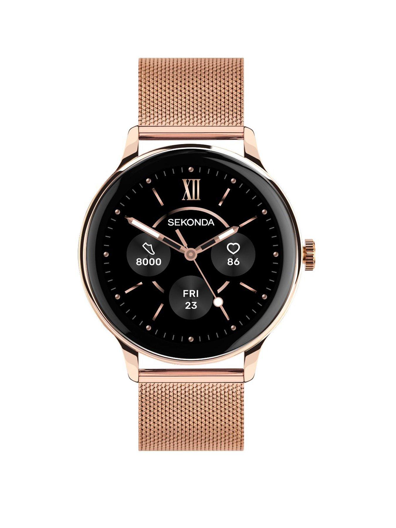  image of sekonda-womens-flex-plus-rose-gold-stainless-steel-bracelet-with-amoled-dial-smartwatch