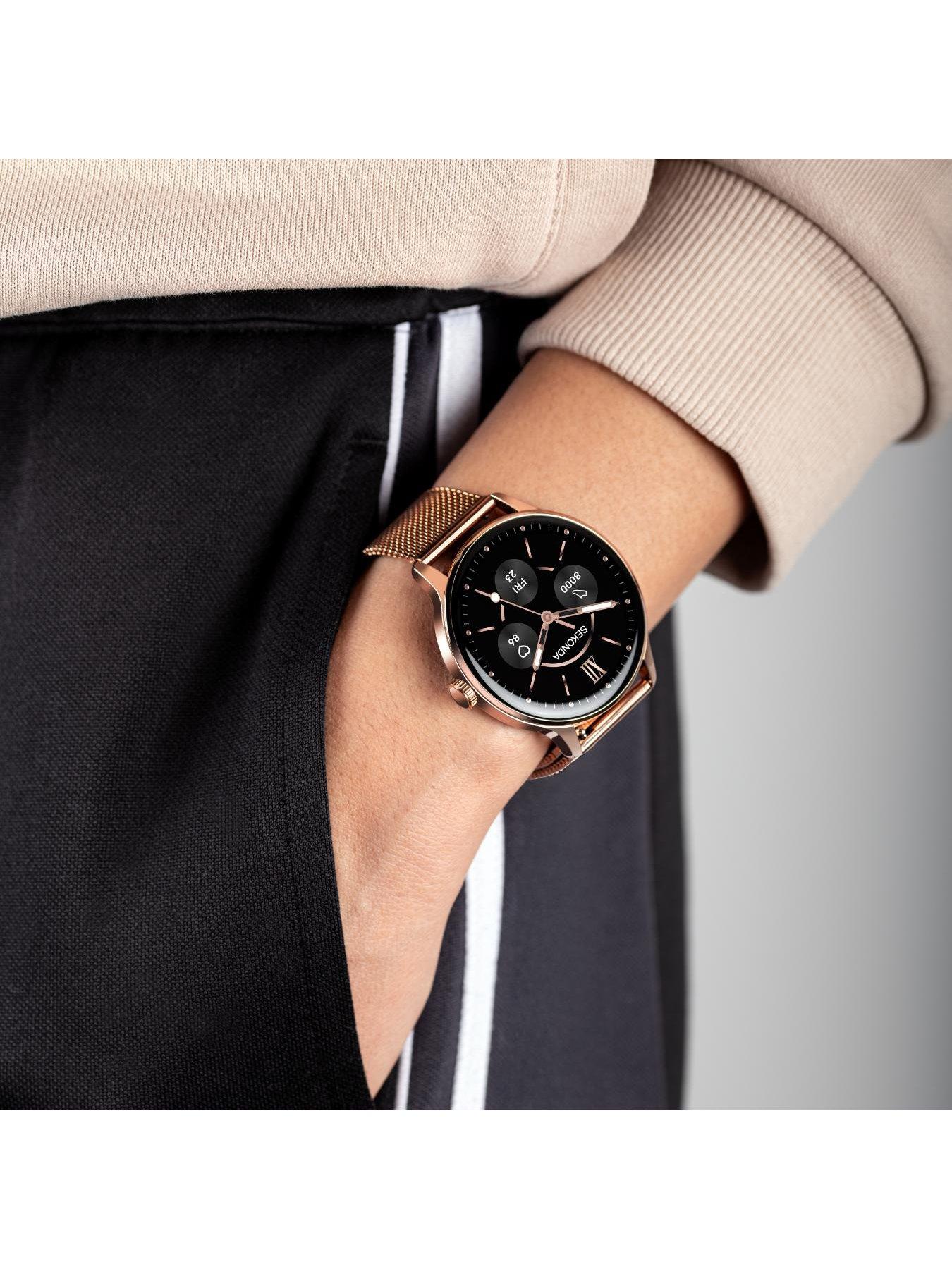  image of sekonda-womens-flex-plus-rose-gold-stainless-steel-bracelet-with-amoled-dial-smartwatch