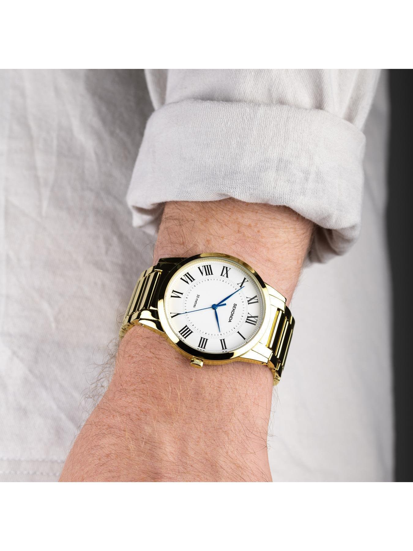  image of sekonda-mens-beaumont-gold-alloy-bracelet-with-white-dial-analogue-watch