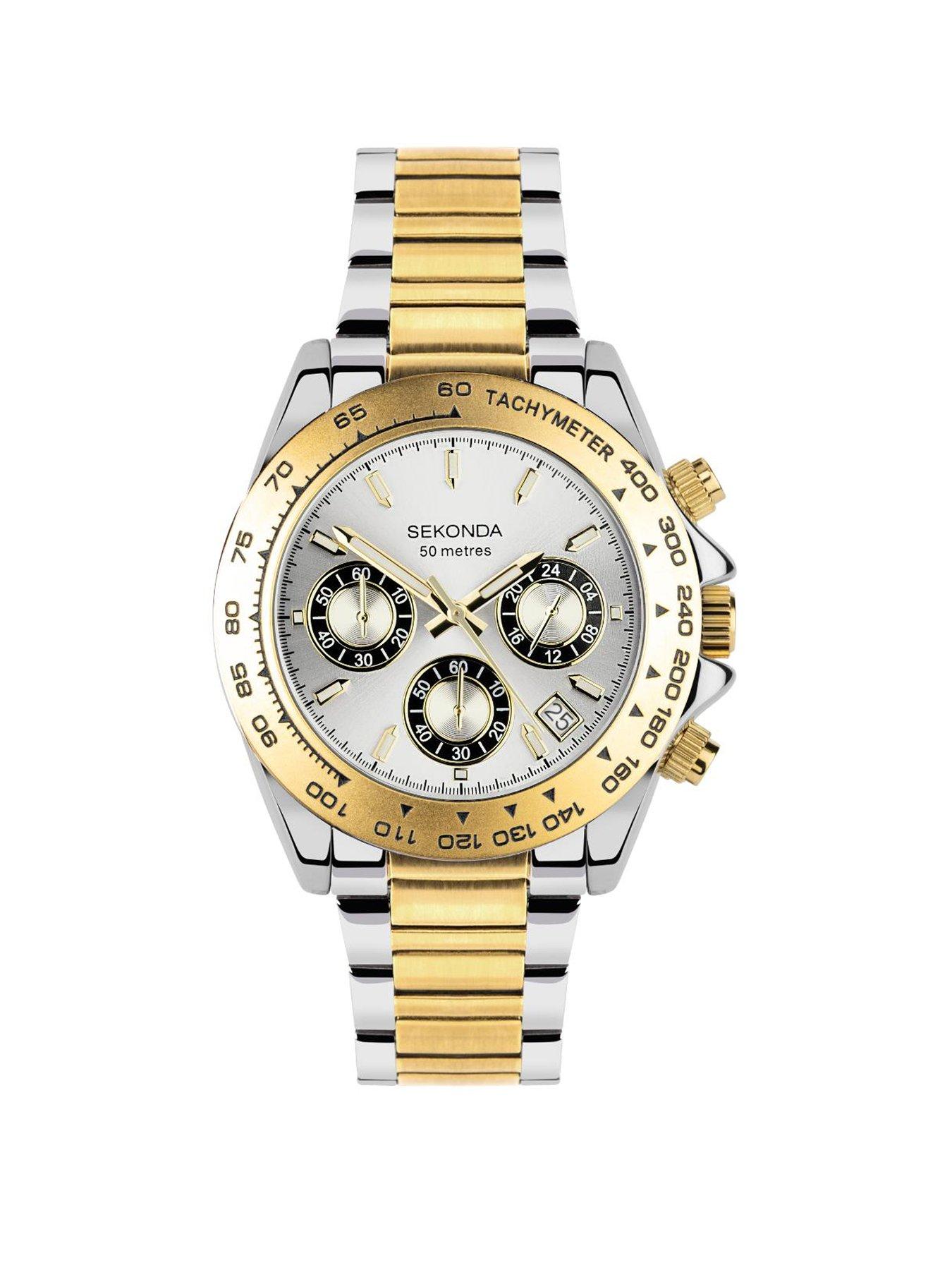Sekonda Mens Circuit Two Tone Stainless Steel Bracelet with Silver  Dial Chronograph Watch