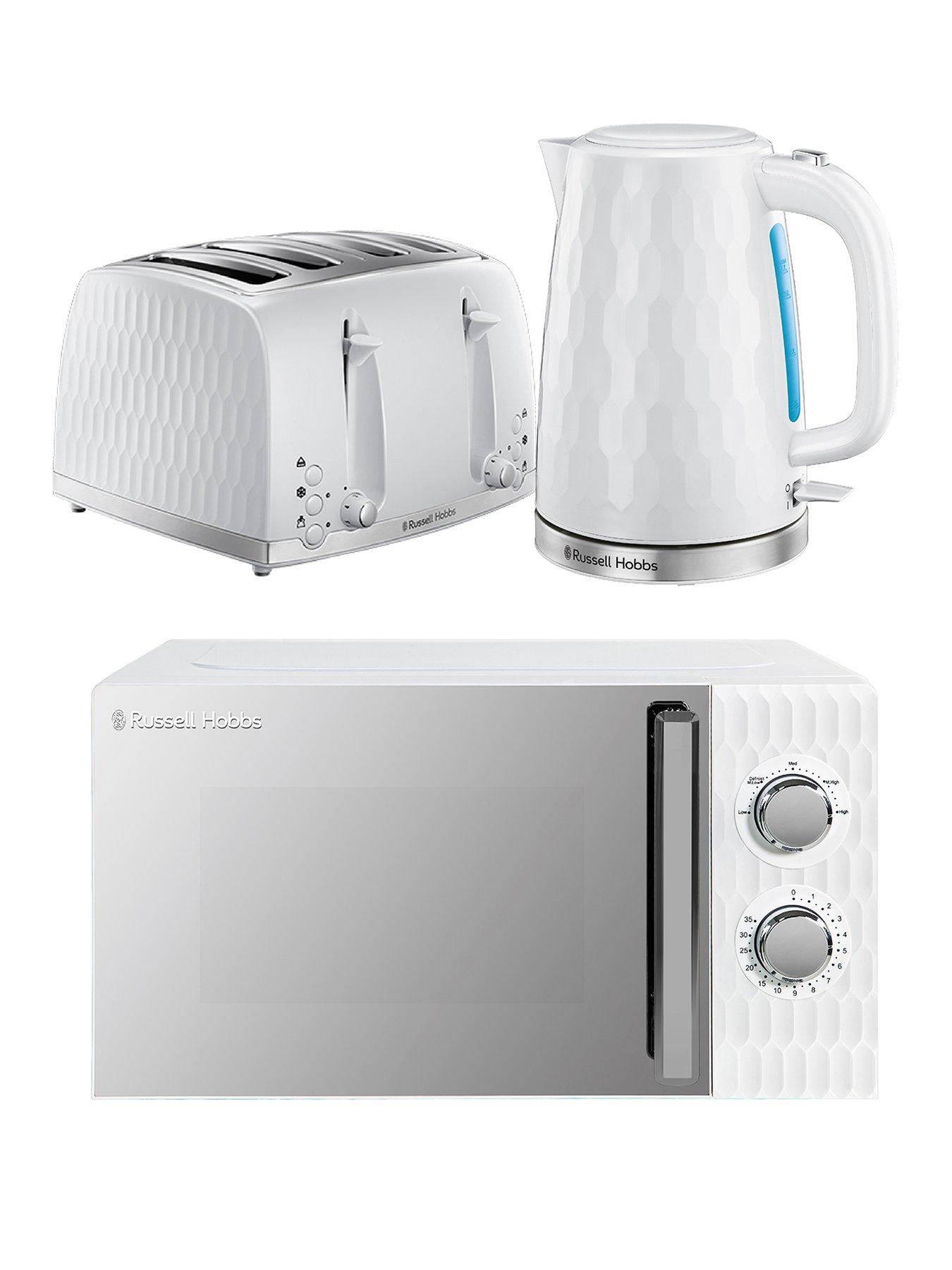Russell Hobbs Honeycomb Bundle - Kettle, 4 Slice Toaster and Microwave - White
