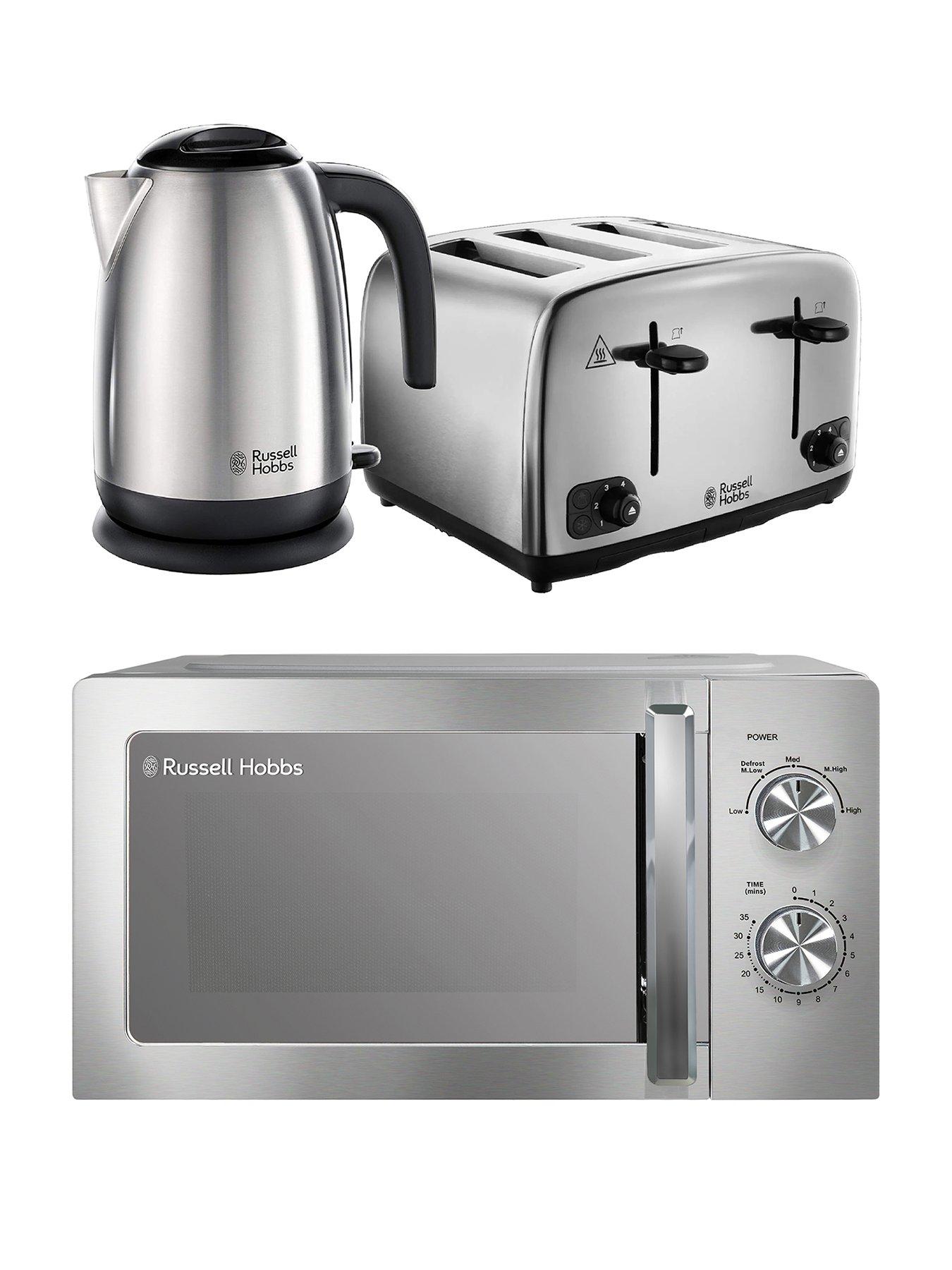Russell Hobbs Polished Classic Bundle - Kettle, 4 Slice Toaster and Microwave - Stainless Steel