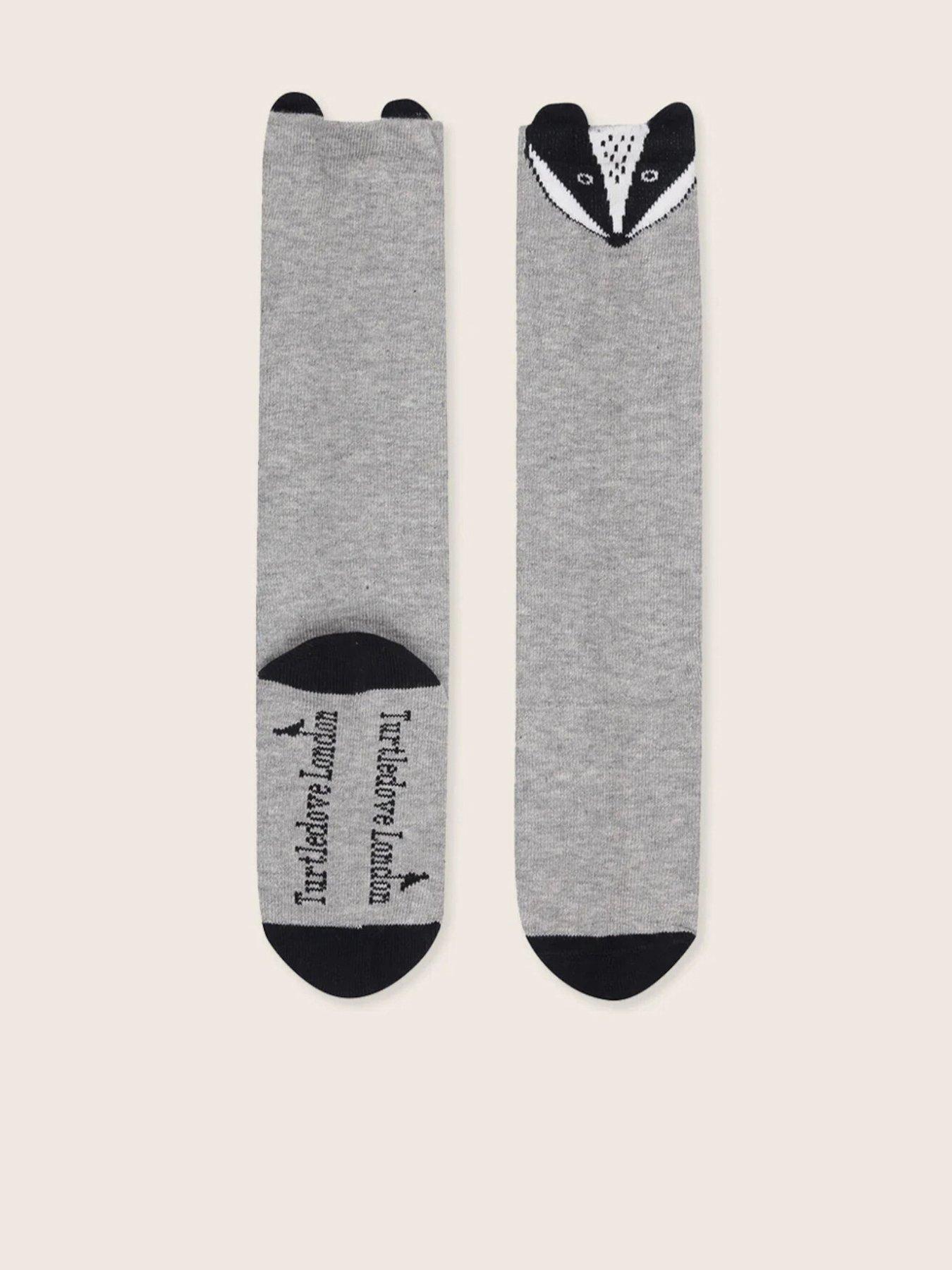 Image 1 of 2 of Turtledove London Kids Cotton Knee High Character Badger Socks - Grey