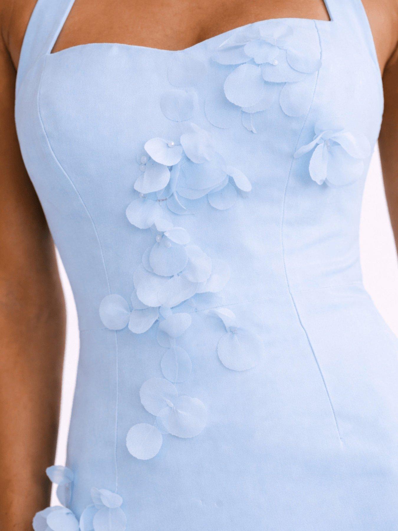 Image 3 of 4 of Style Cheat Halter 3D Mini Dress - Blue