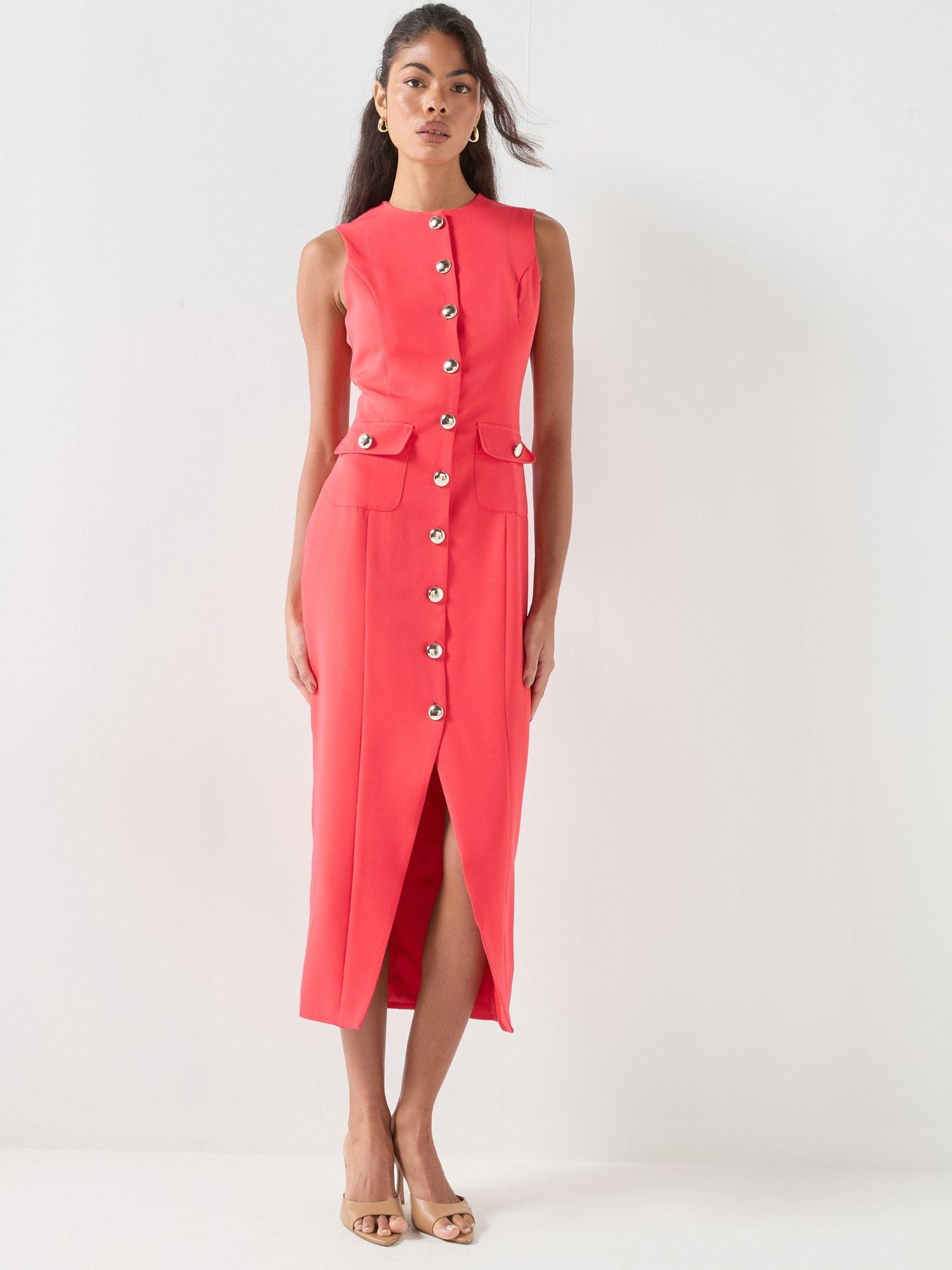 Style Cheat Tailored Sleeveless Button Through Dress - Red