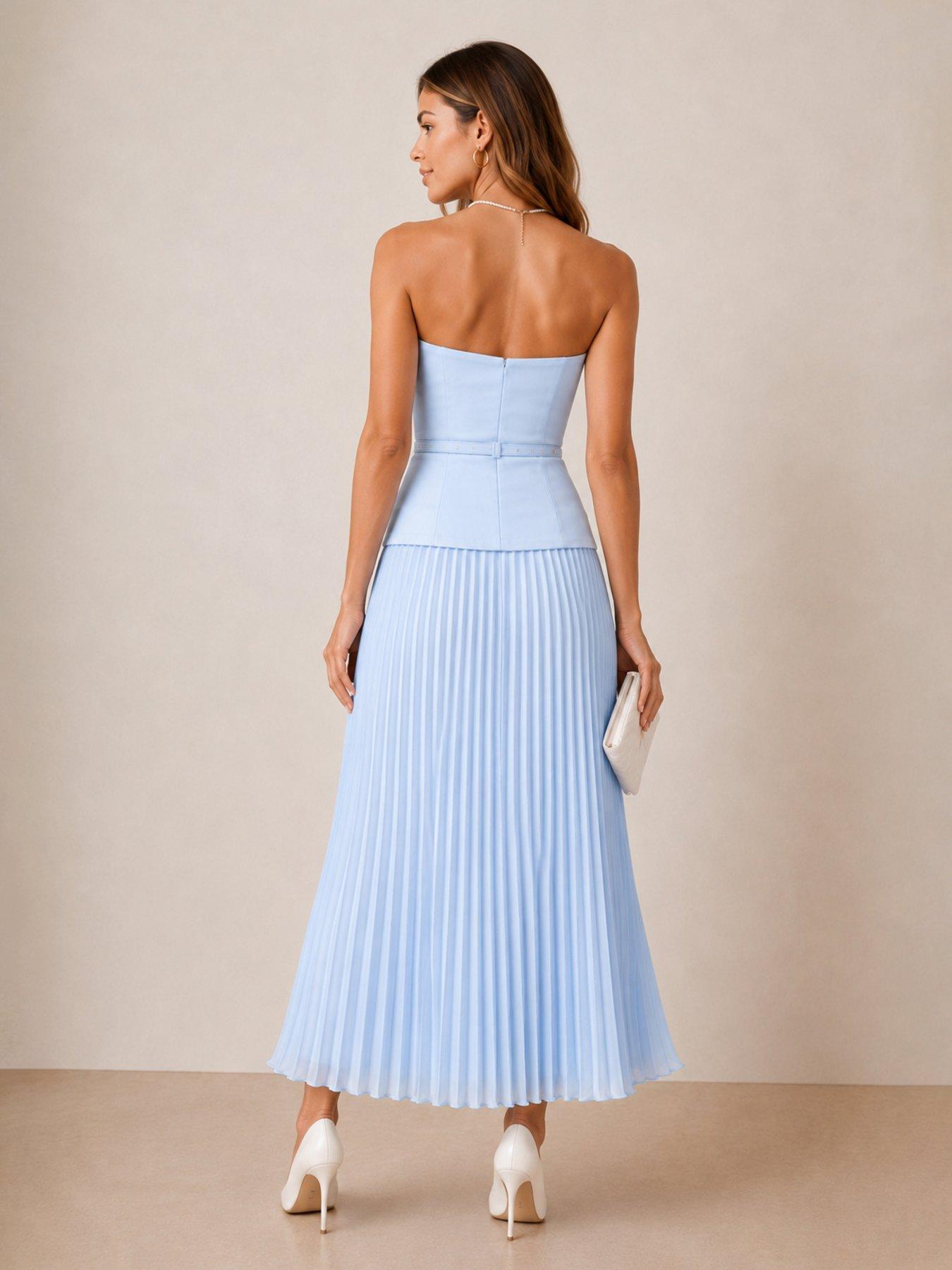 stillFront image of style-cheat-bandeau-belted-dress-baby-blue