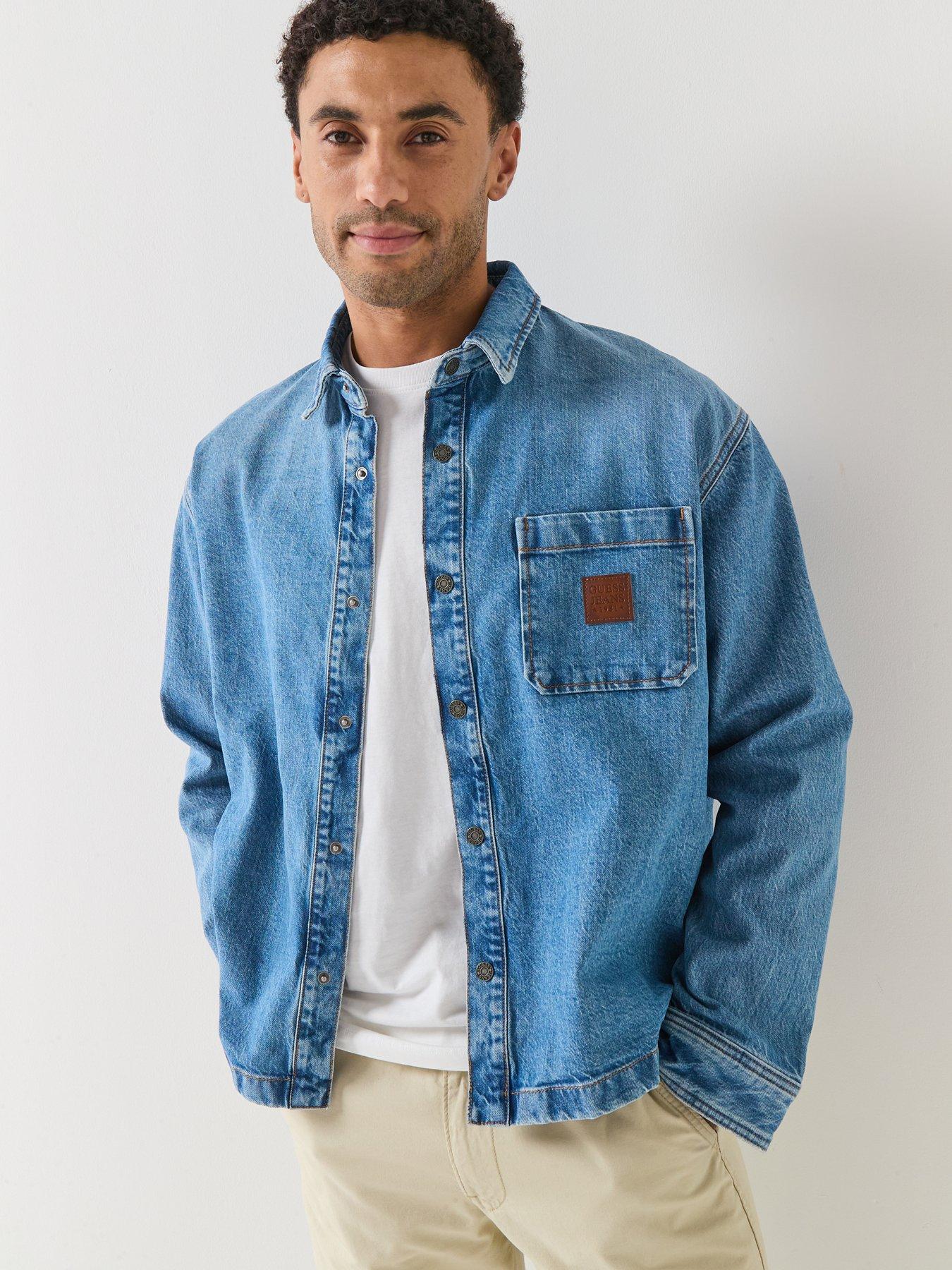 Guess Jeans Oversized Cropped Long Sleeve Shirt - Blue
