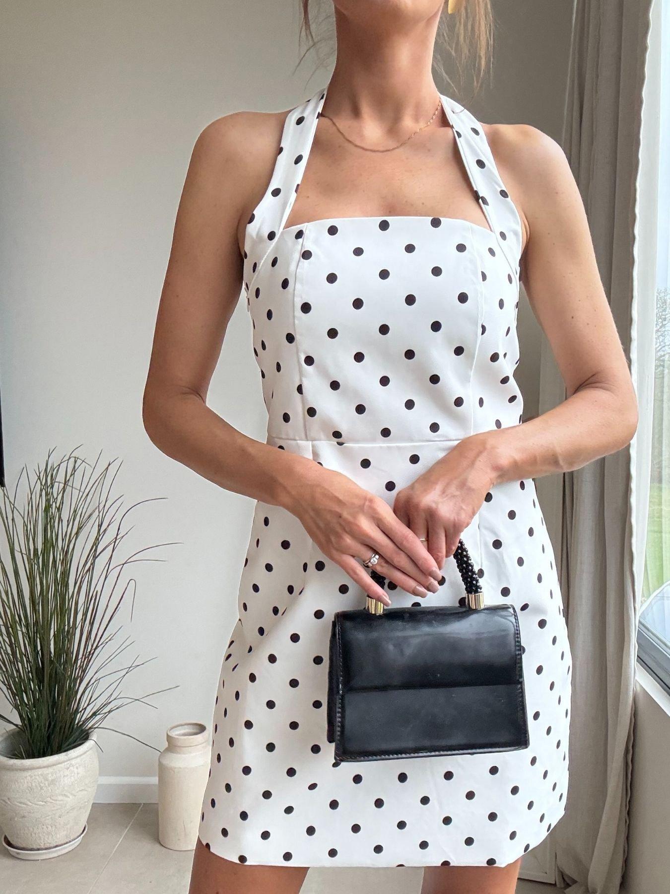 Style Cheat Halter Neck Spot Mini Dress - White