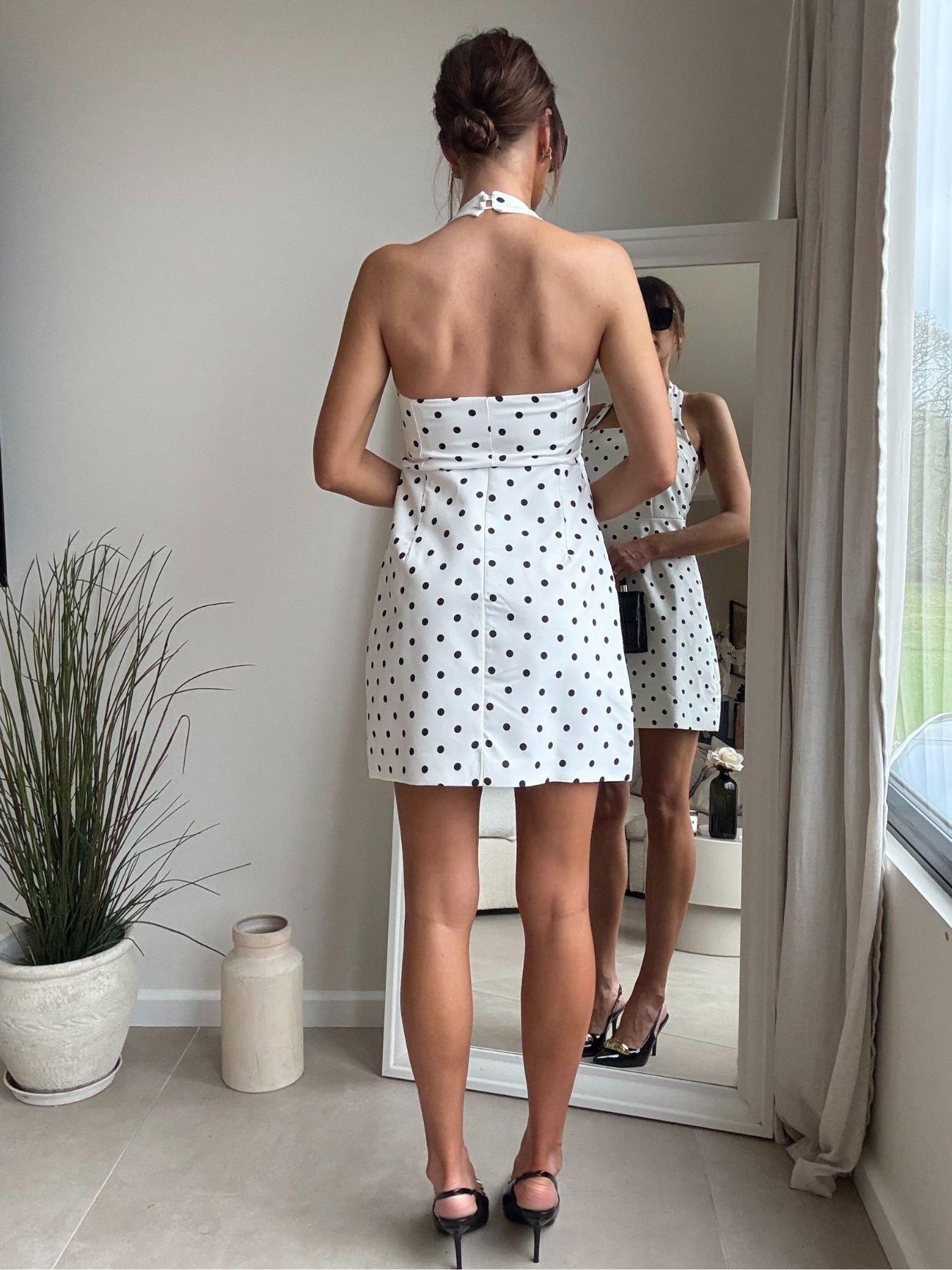  image of style-cheat-halter-neck-spot-mini-dress-white
