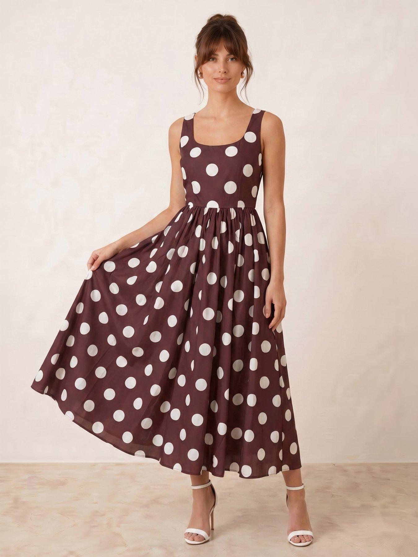 Style Cheat Polka Dot Skater Dress - Brown