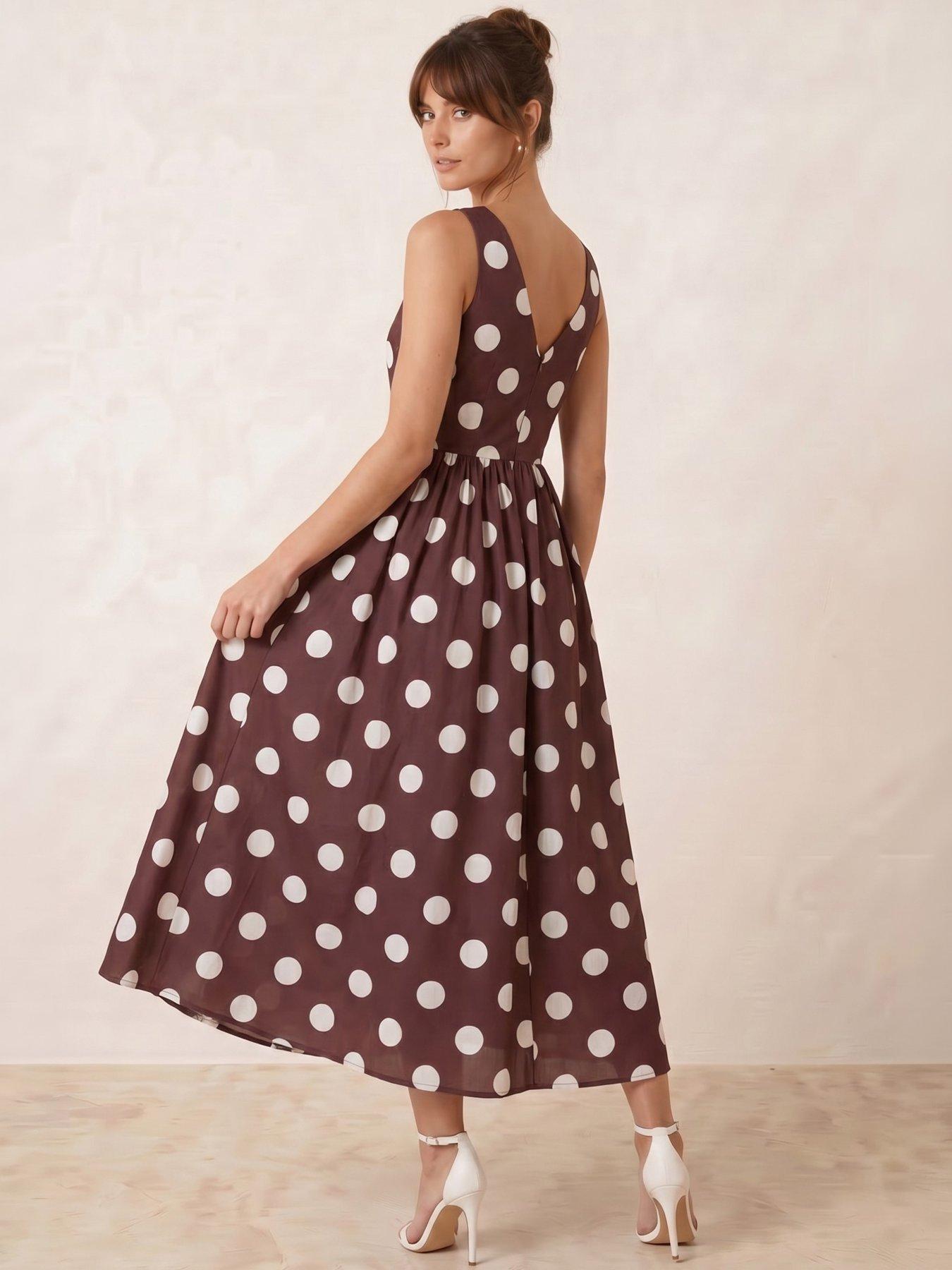 Image 2 of 4 of Style Cheat Polka Dot Skater Dress - Brown