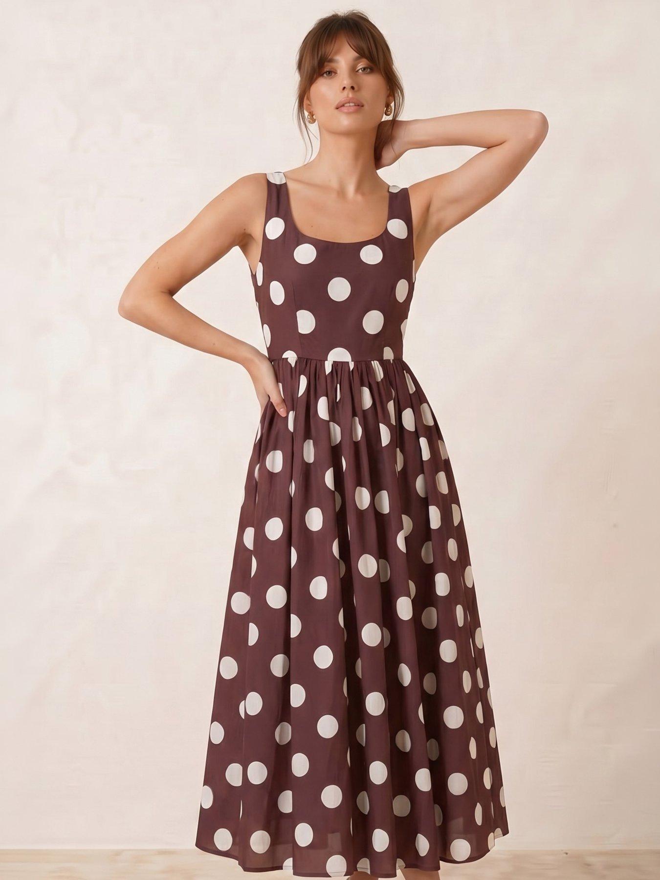 Image 3 of 4 of Style Cheat Polka Dot Skater Dress - Brown