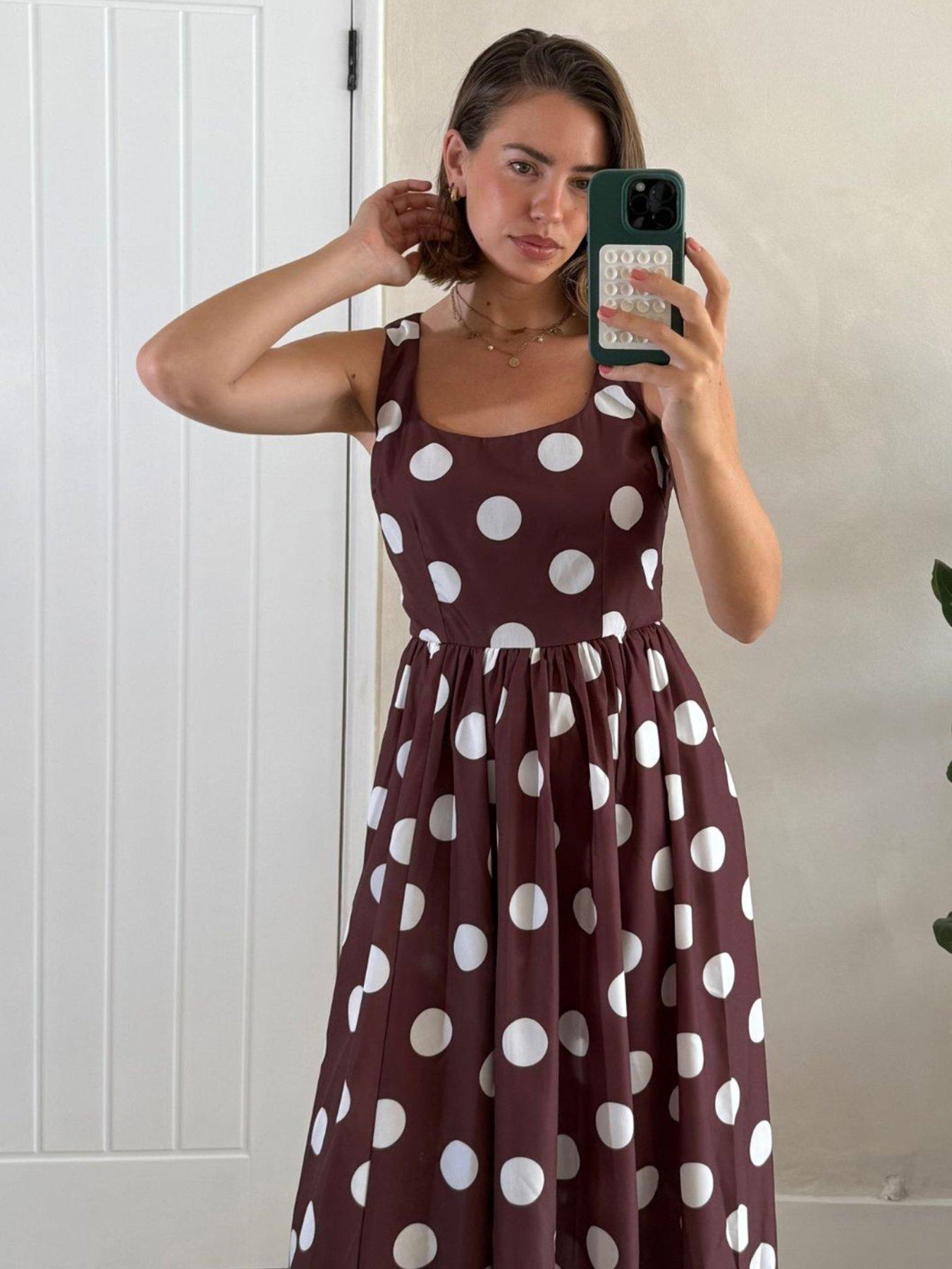 Image 4 of 4 of Style Cheat Polka Dot Skater Dress - Brown