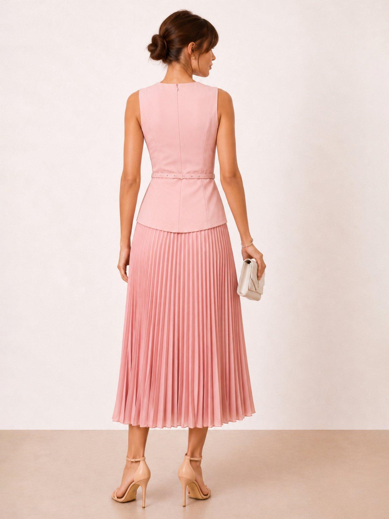 Image 2 of 4 of Style Cheat Belted Pleated Dress - Pink