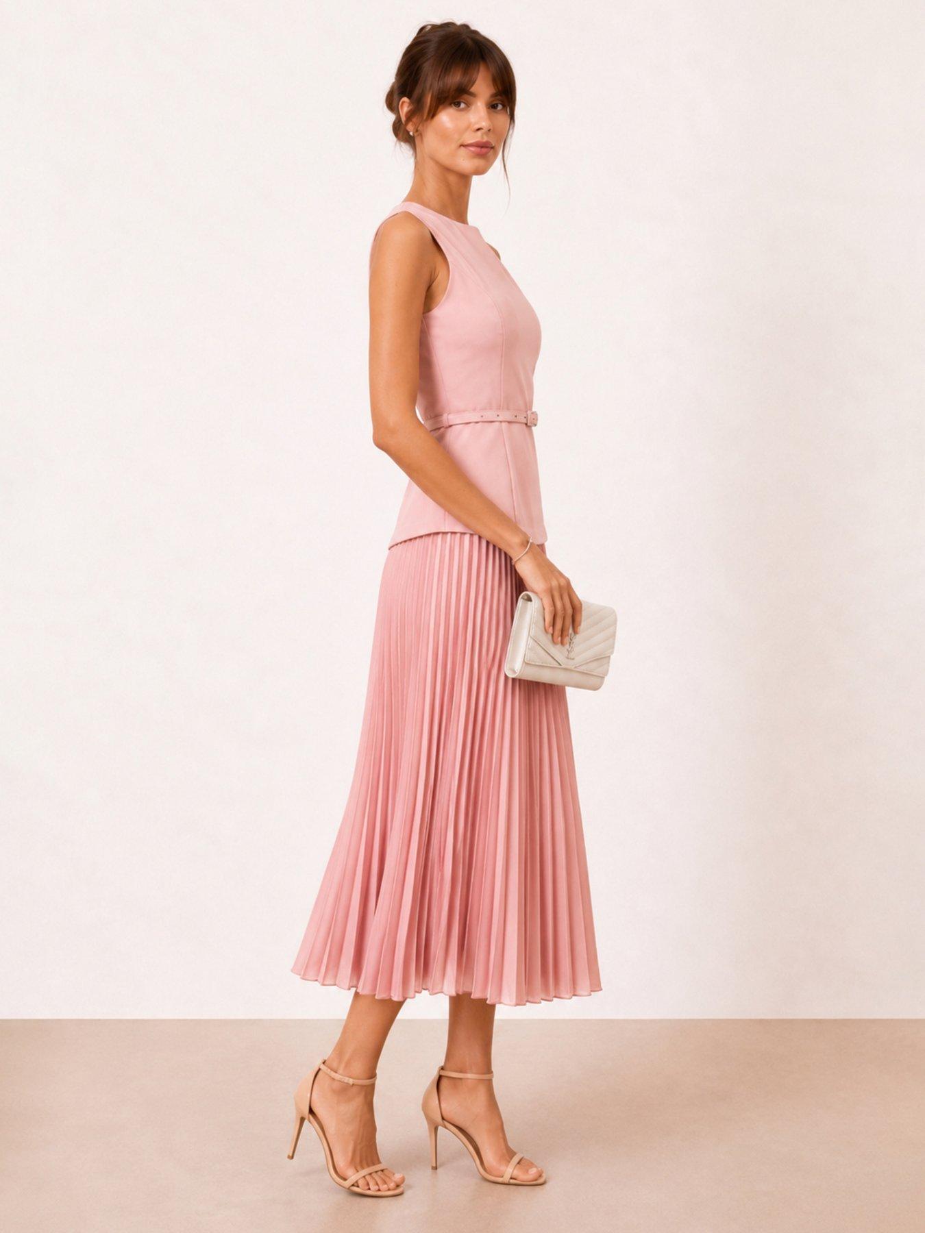 Image 3 of 4 of Style Cheat Belted Pleated Dress - Pink