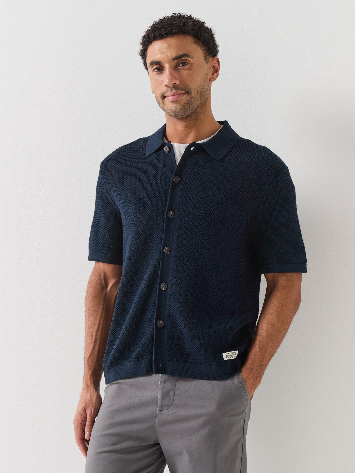 Guess Jeans Short Sleeve Knitted Polo - Navy