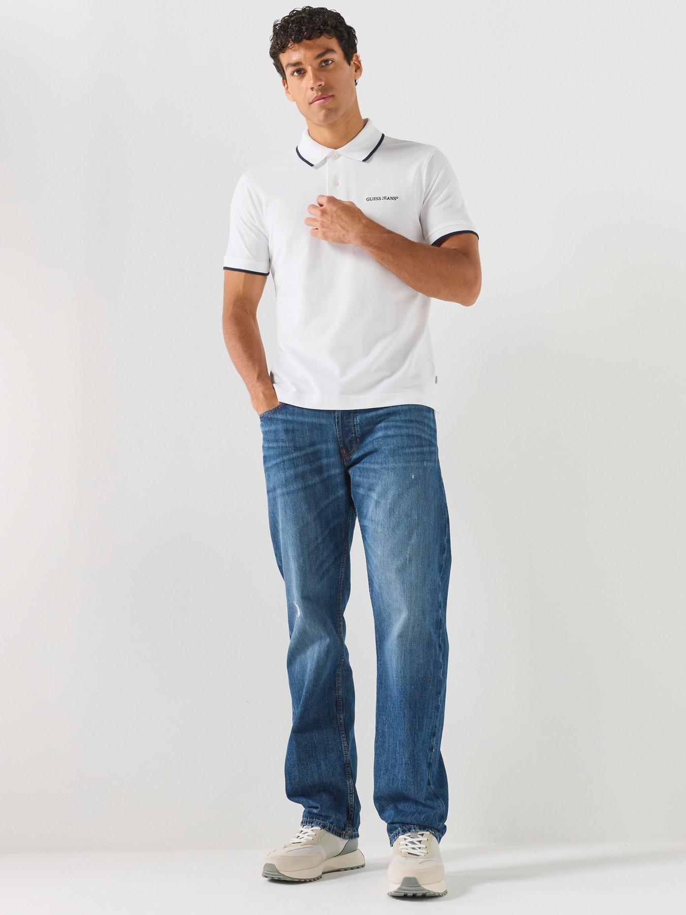 Image 3 of 5 of Guess Jeans Tipped Short Sleeve Polo Shirt - White