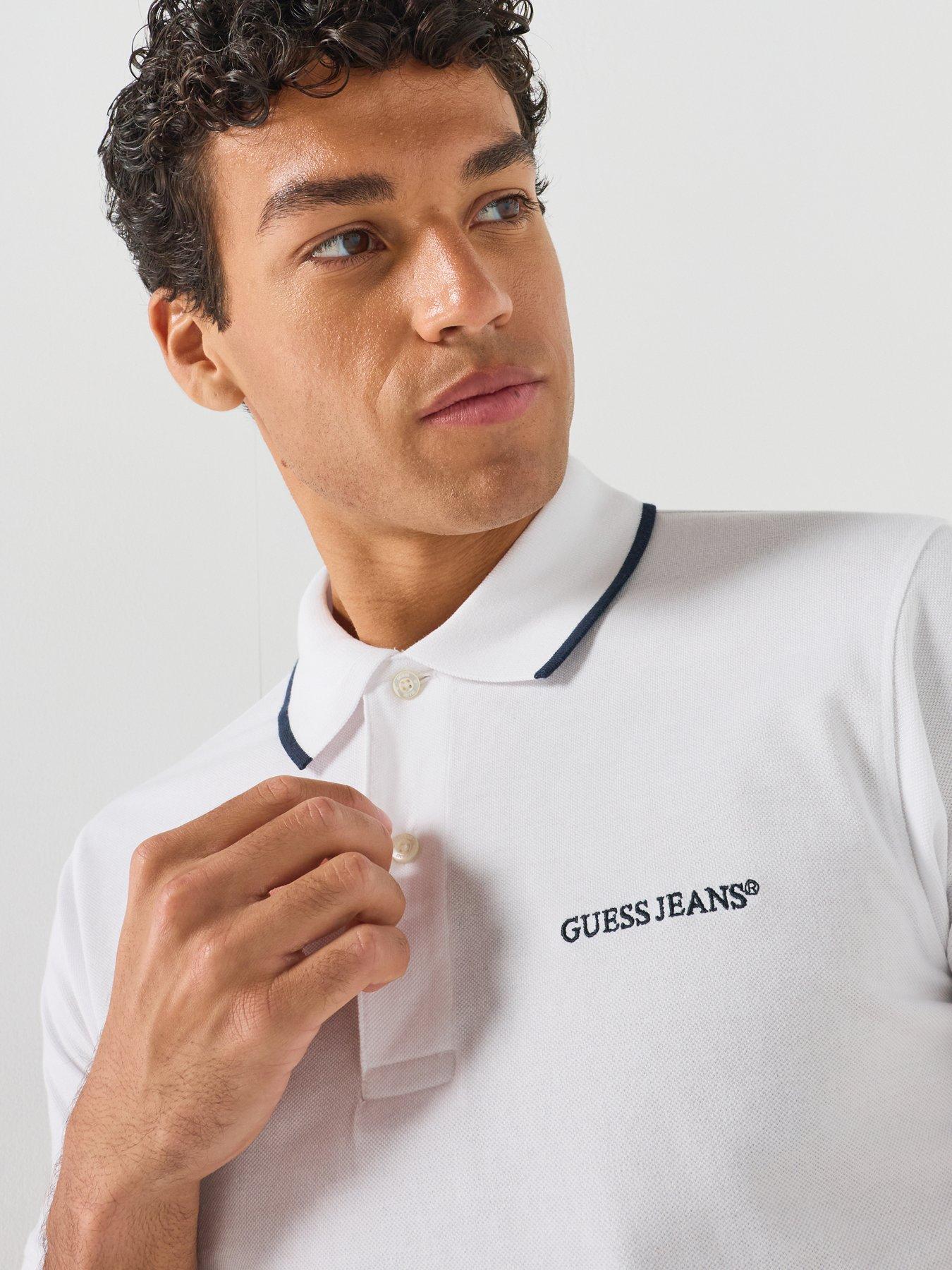 Image 5 of 5 of Guess Jeans Tipped Short Sleeve Polo Shirt - White