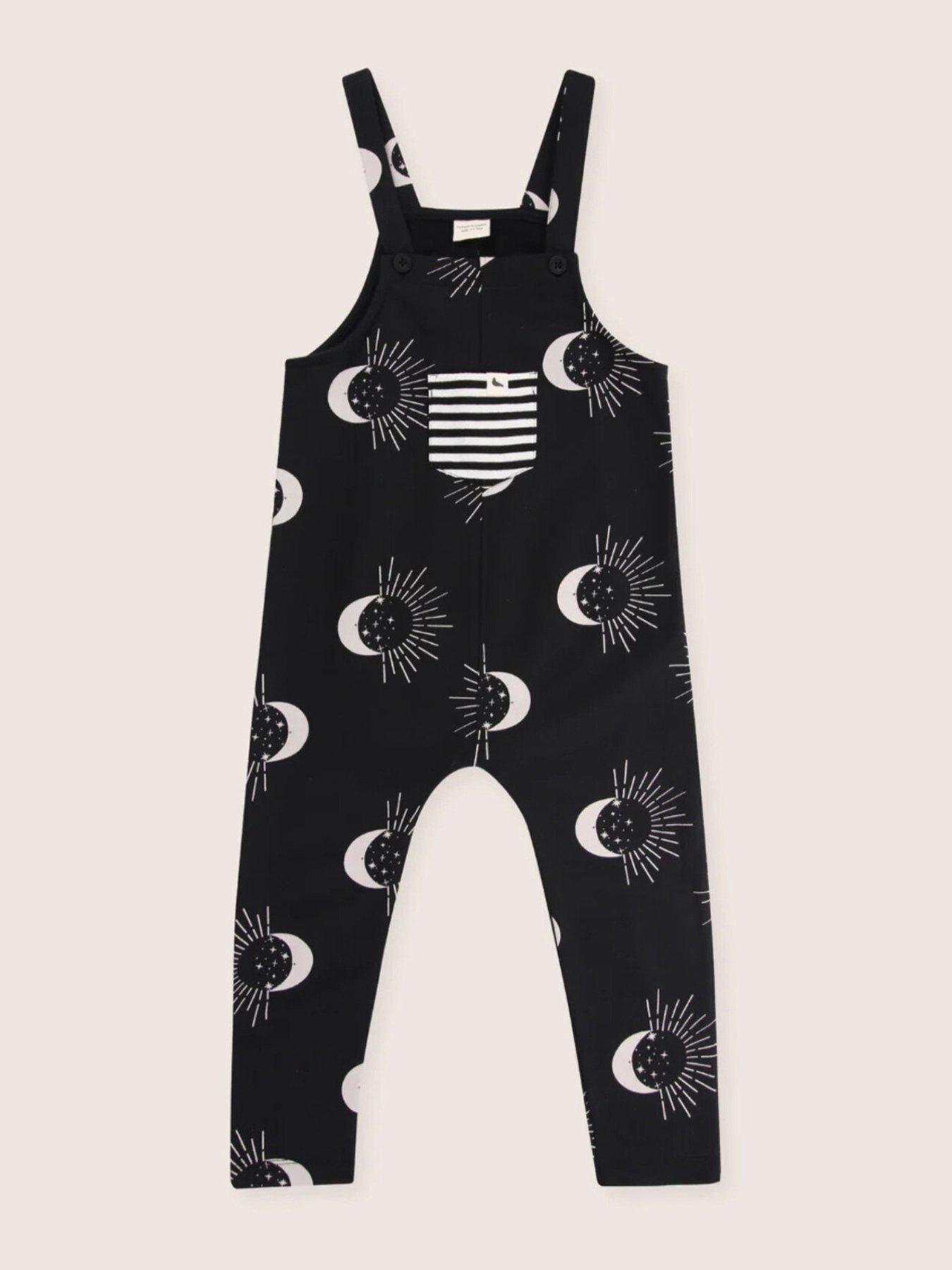 Image 2 of 5 of Turtledove London Kids Cotton Celestial Print Dungarees - Black