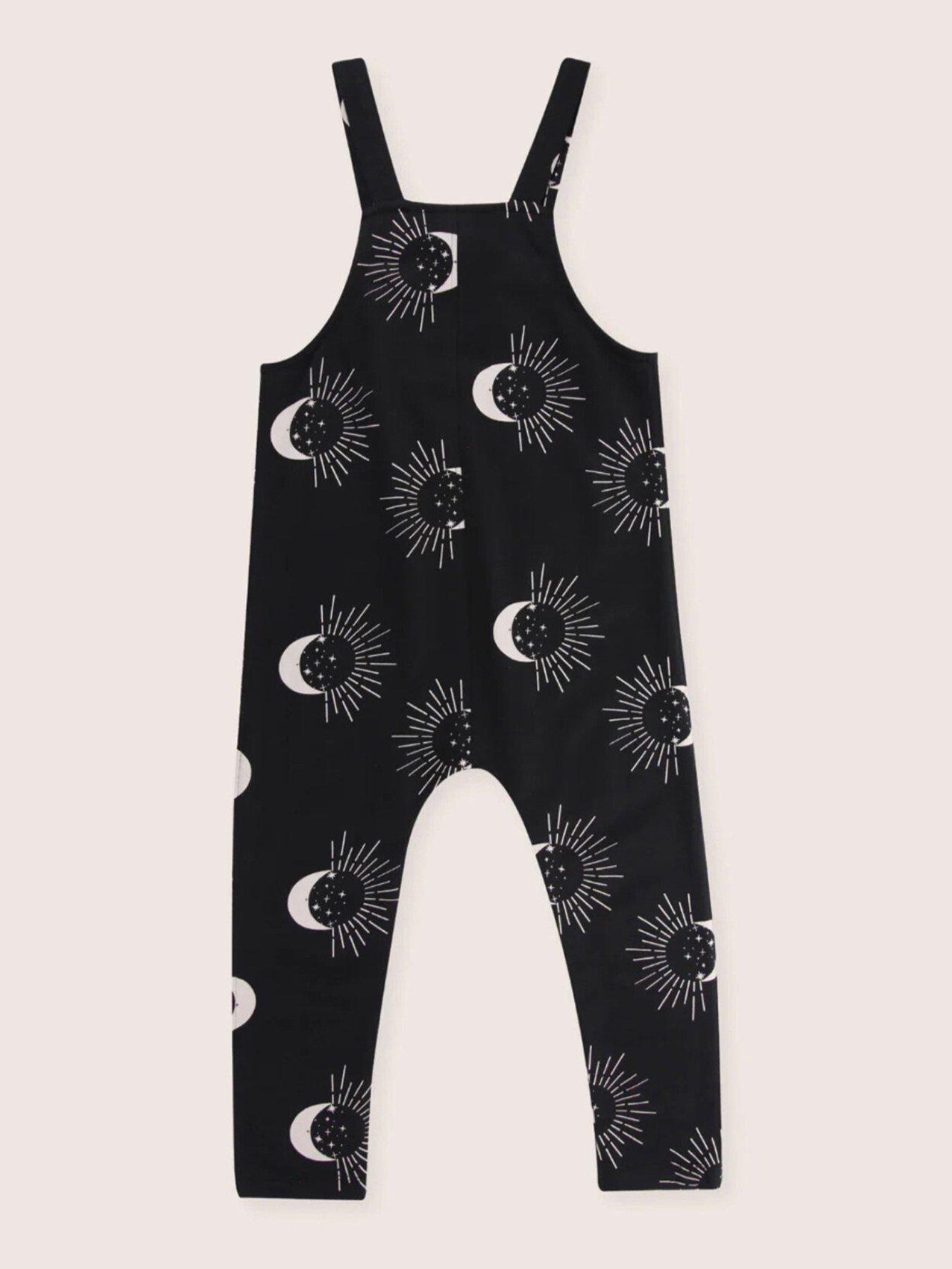 Image 3 of 5 of Turtledove London Kids Cotton Celestial Print Dungarees - Black