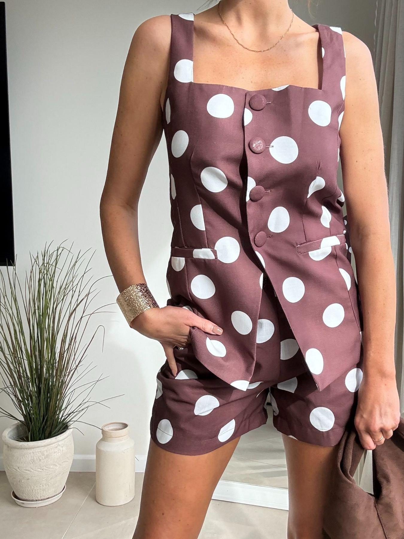  image of style-cheat-co-ord-spot-shorts-brown