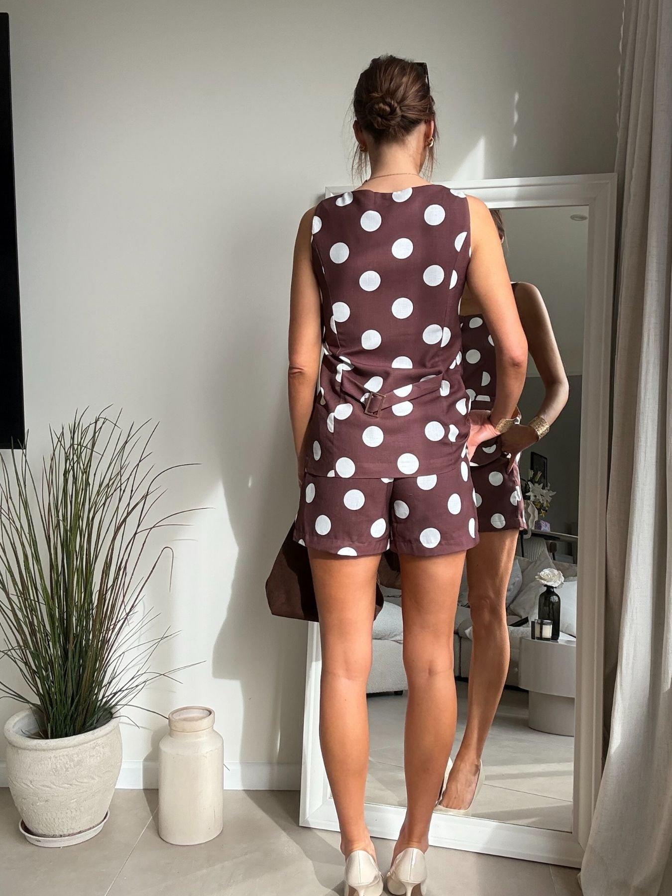 stillFront image of style-cheat-co-ord-spot-shorts-brown